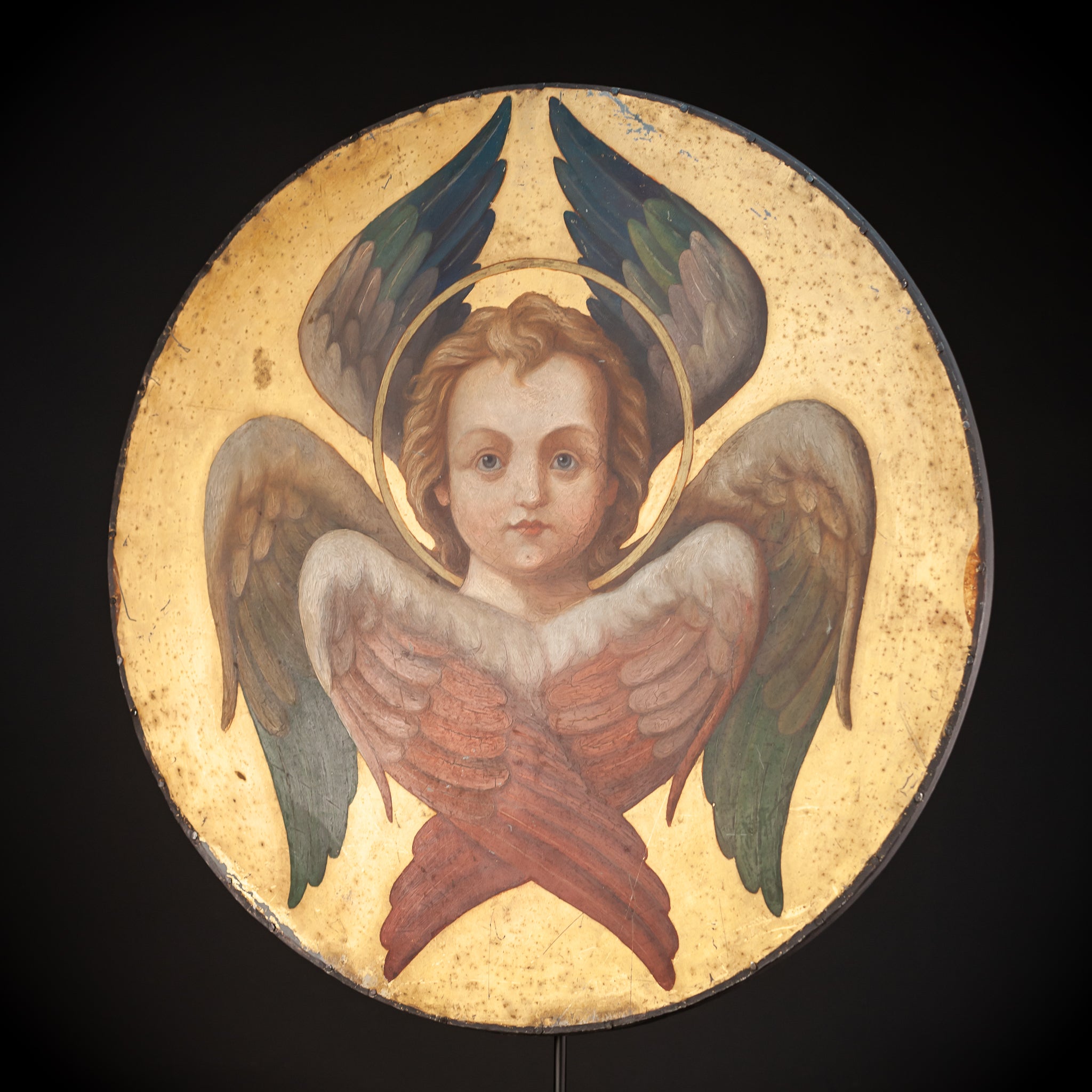 Angel Painting on Metal Sheet | 1800s Antique | 23.8" / 60.5 cm