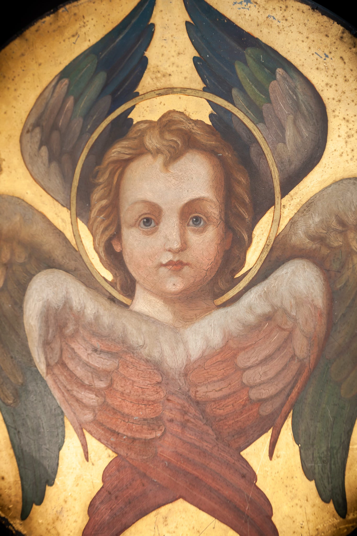 Angel Painting on Metal Sheet | 1800s Antique | 23.8" / 60.5 cm