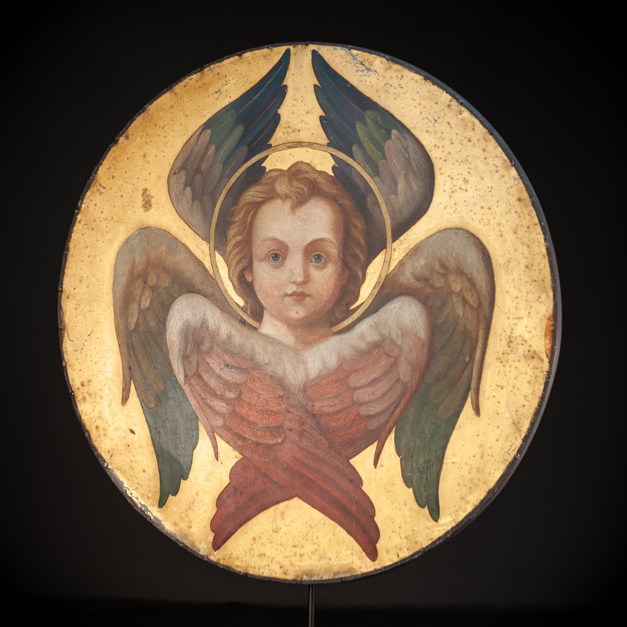 Angel Painting on Metal Sheet | 1800s Antique | 23.8" / 60.5 cm