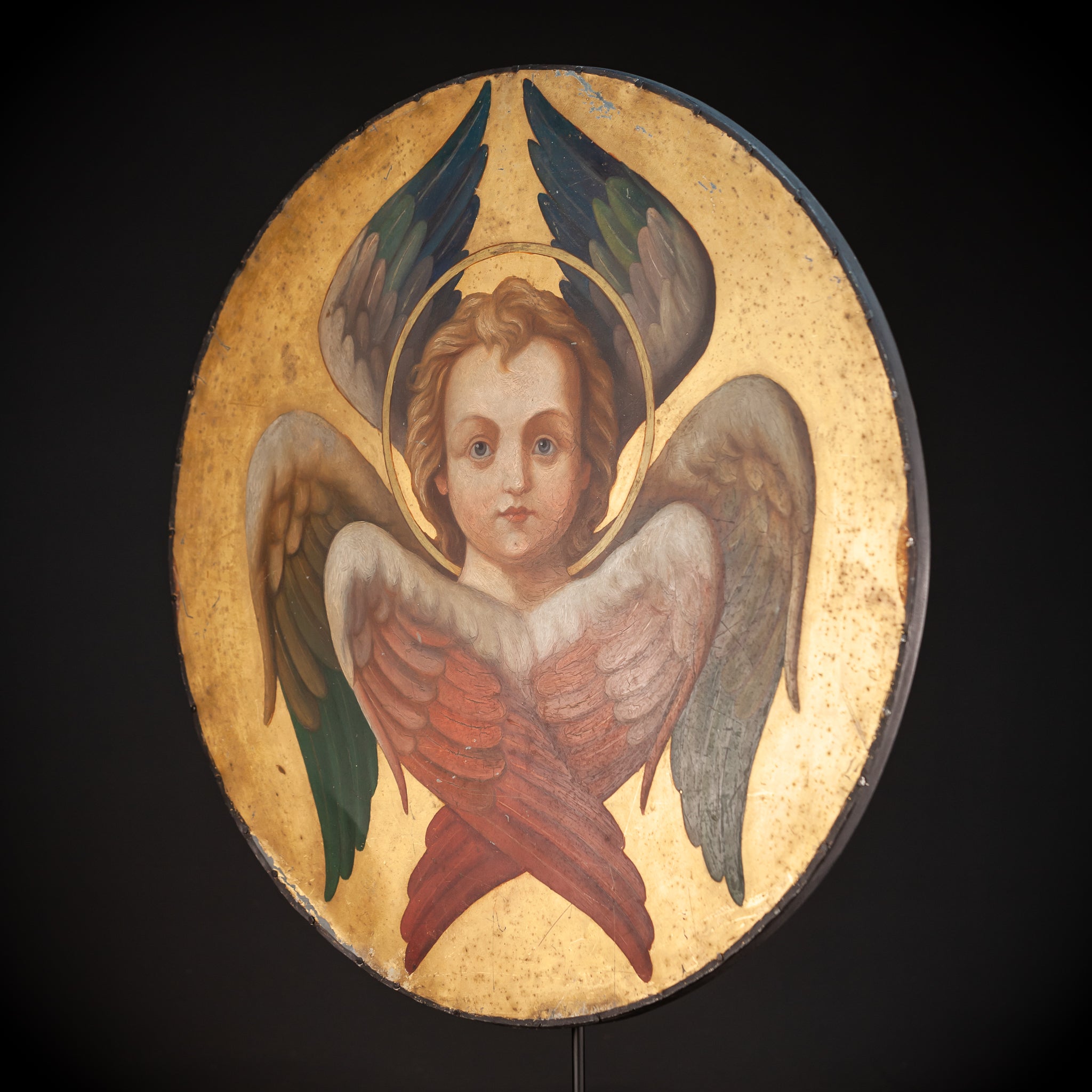 Angel Painting on Metal Sheet | 1800s Antique | 23.8" / 60.5 cm