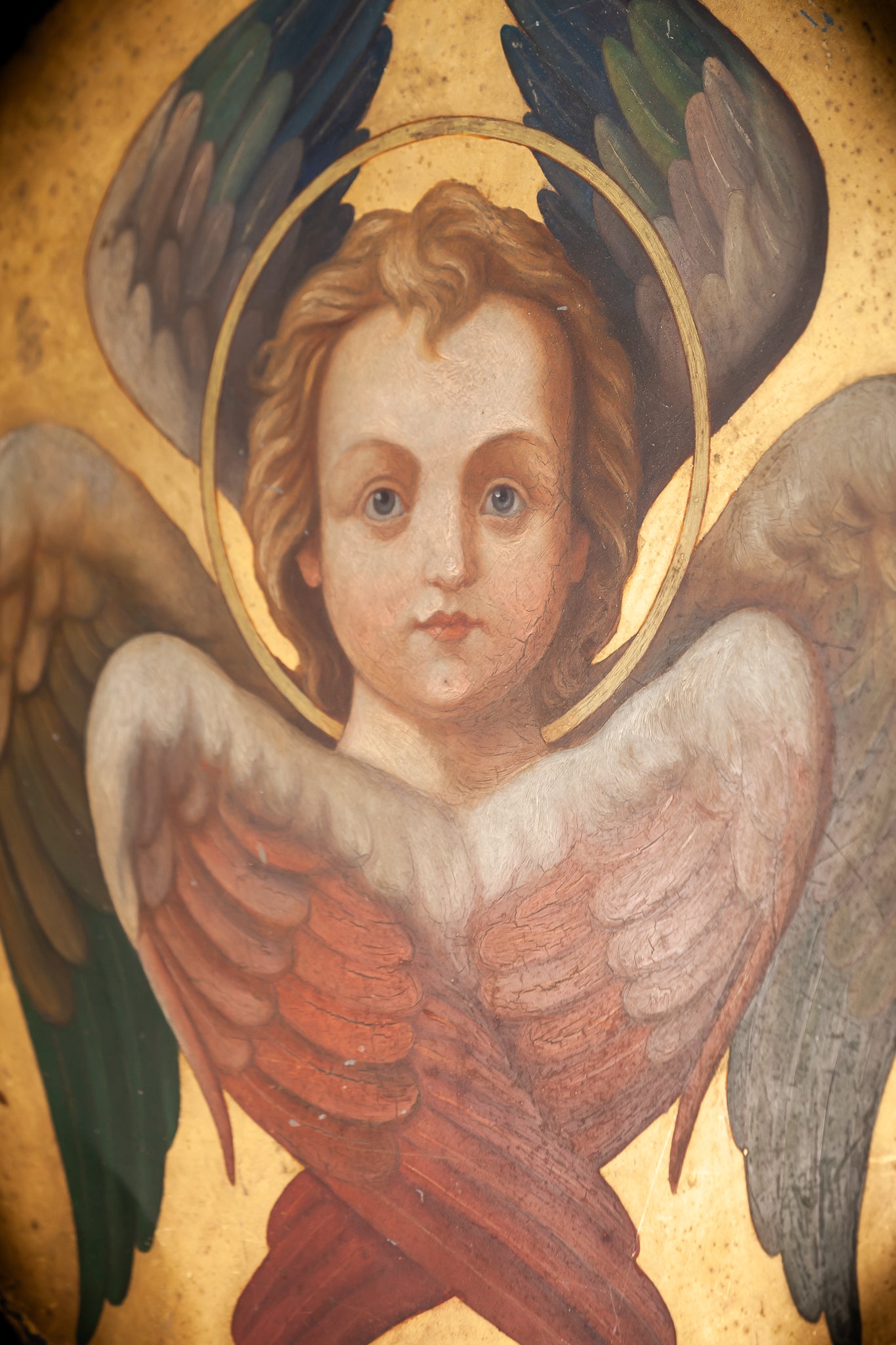 Angel Painting on Metal Sheet | 1800s Antique | 23.8" / 60.5 cm