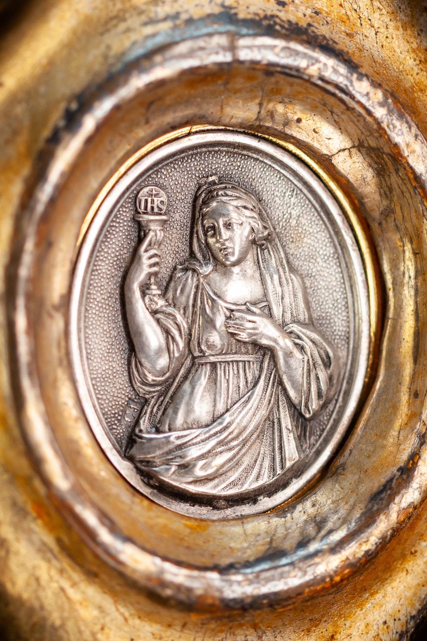 Reliquary Saint Barbara Solid Silver | 1800s Antique | 8.1" / 20.5 cm