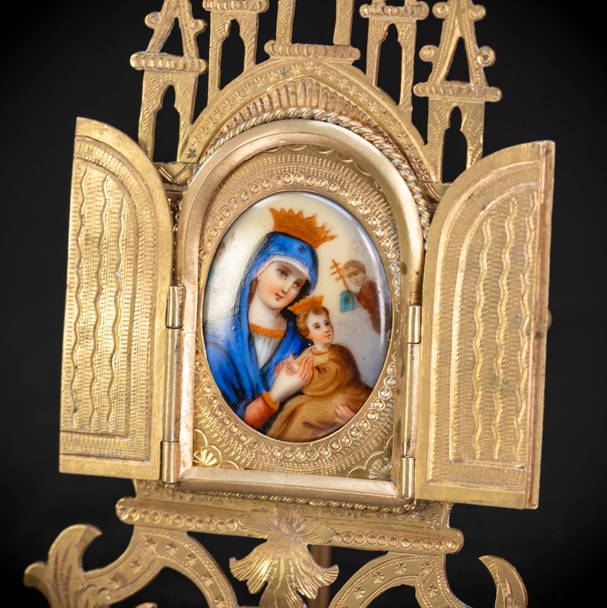 Madonna with Infant Jesus Porcelain Painting Icon | 1800s Antique | 7.1" / 18 cm
