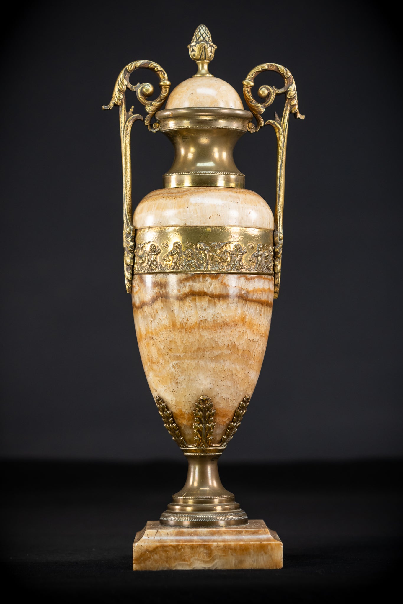 Pair of Marble and Gilt Bronze Urns | 1800s Antique | 14.2" / 36 cm