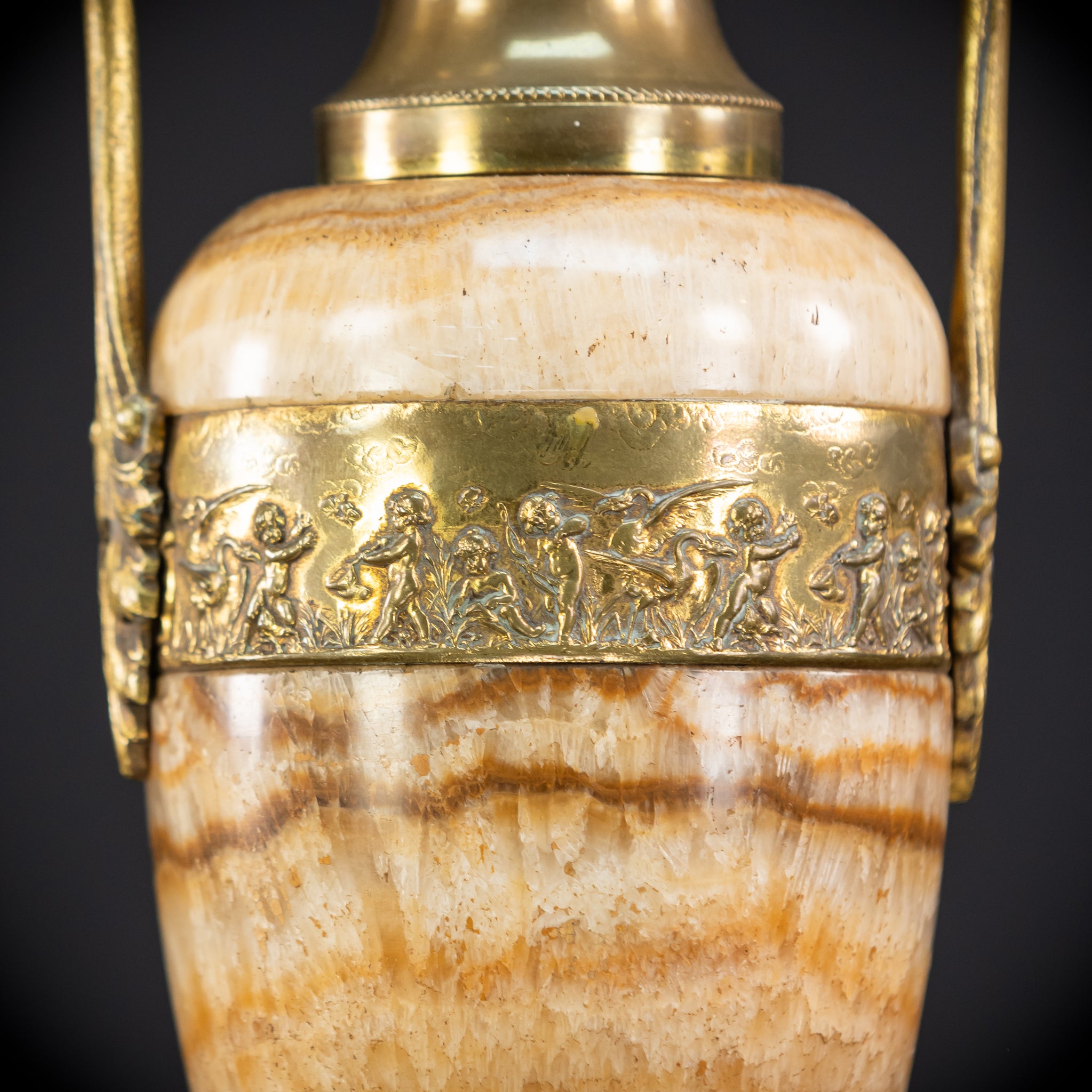 Pair of Marble and Gilt Bronze Urns | 1800s Antique | 14.2" / 36 cm