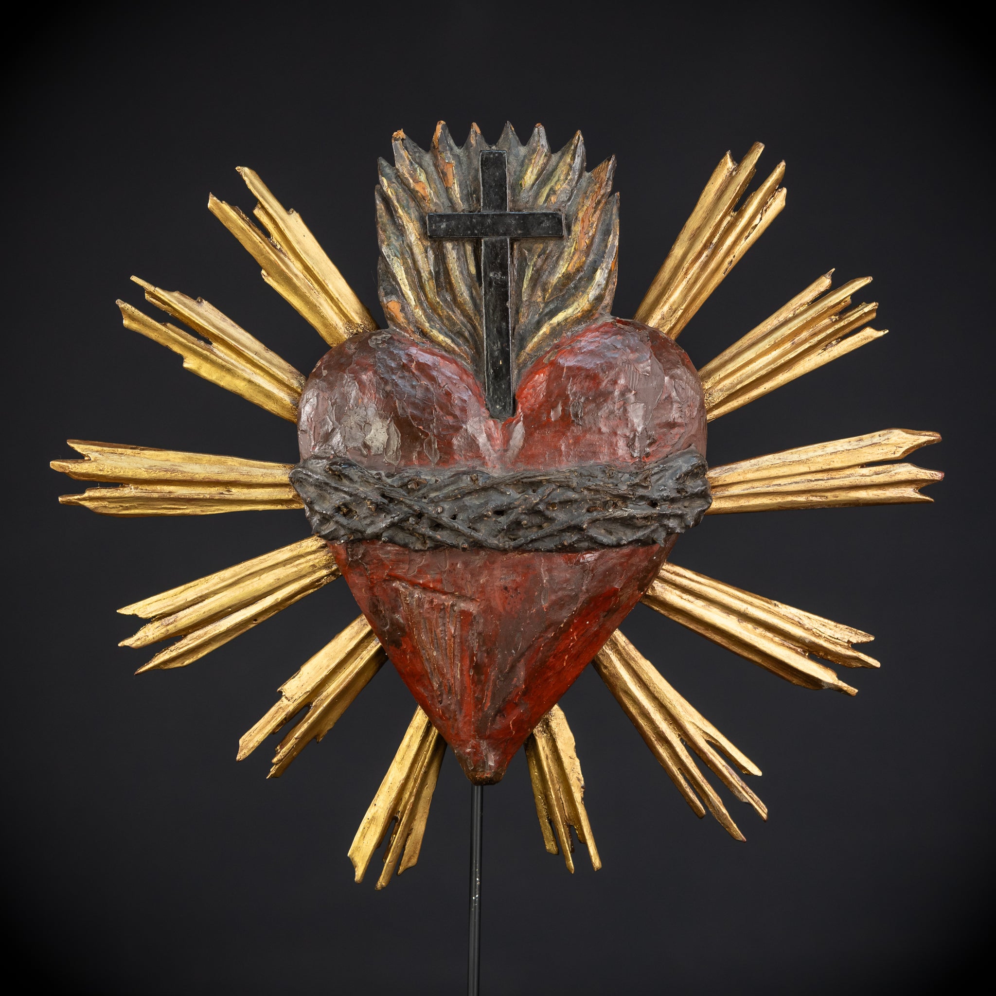 Sacred Heart of Jesus Wood Carving | 1800s Antique | 13" / 33 cm