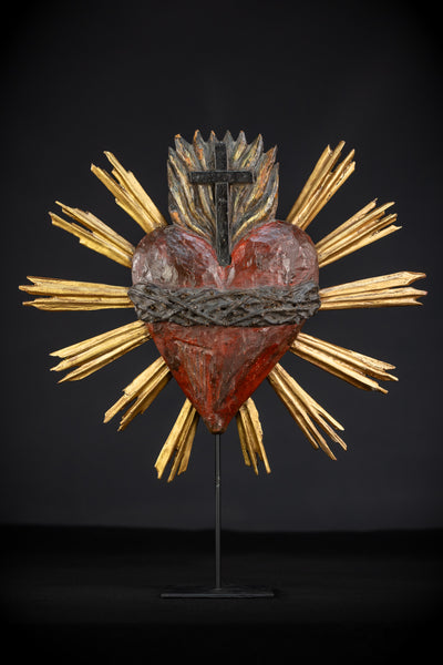  Sacred Heart of Jesus Wood Carving | 1800s Antique | 13" / 33 cm