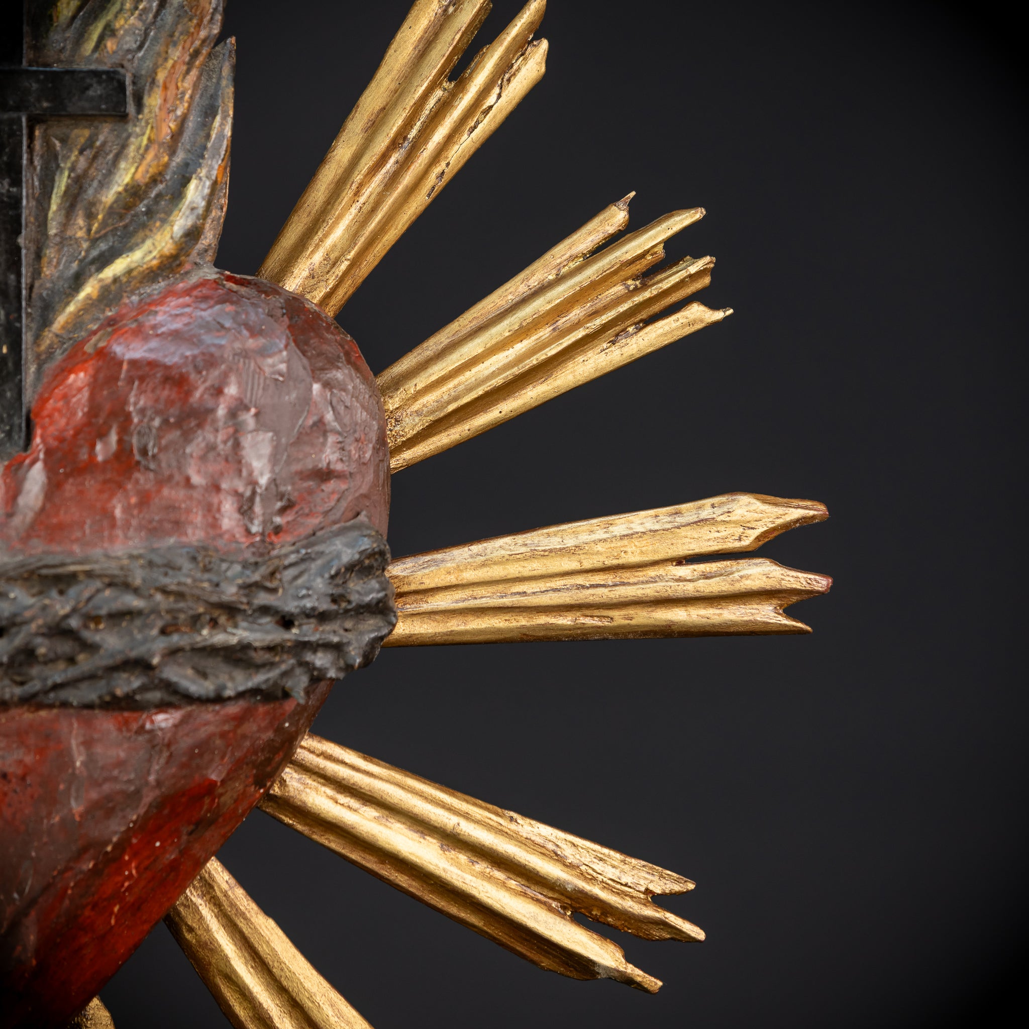 Sacred Heart of Jesus Wood Carving | 1800s Antique | 13" / 33 cm