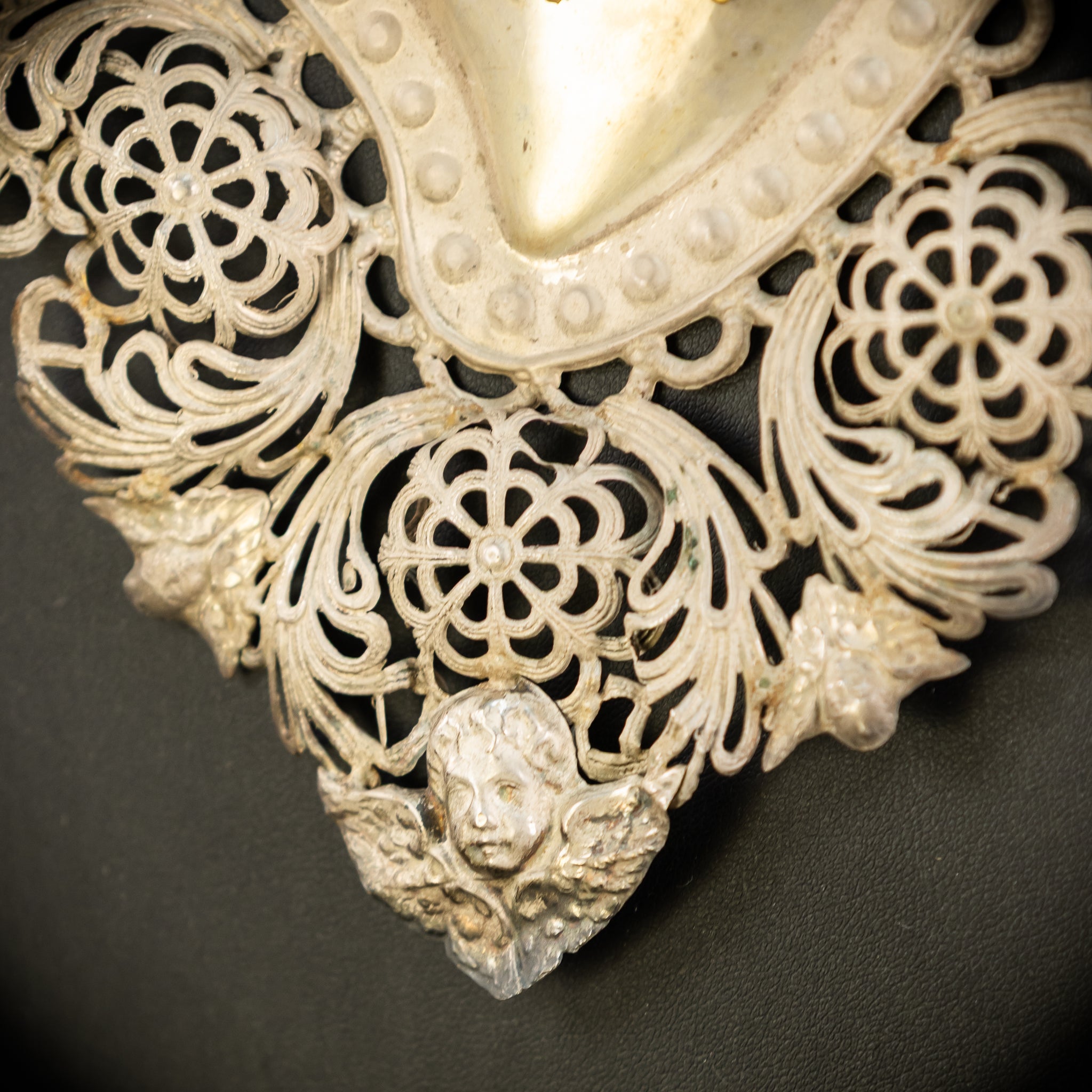 10" Solid Silver Votive Heart | 1800s  Virgin Mary Monogram