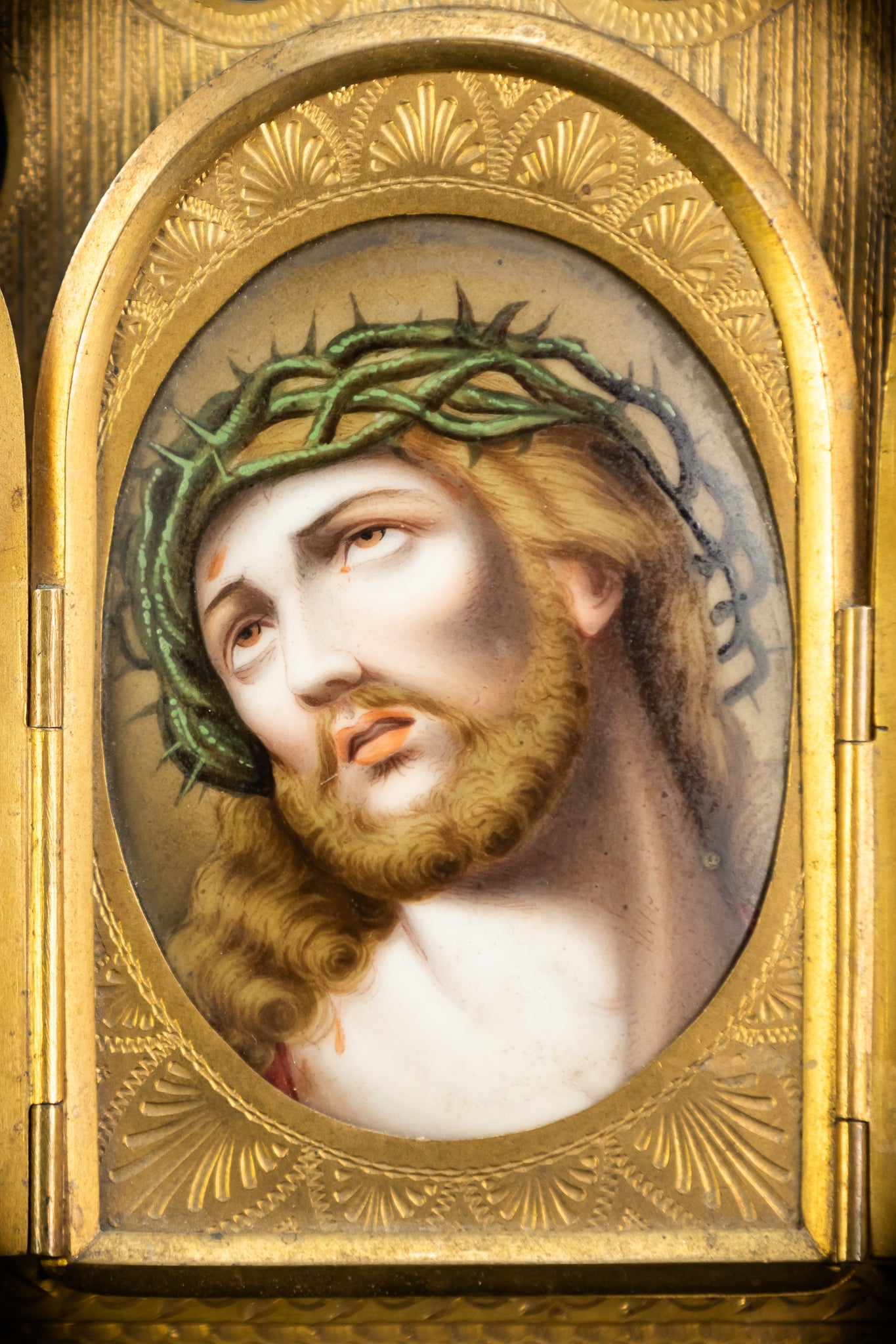 Ecce Homo Porcelain Painting in Brass Frame Icon | 9.4" / 24 cm