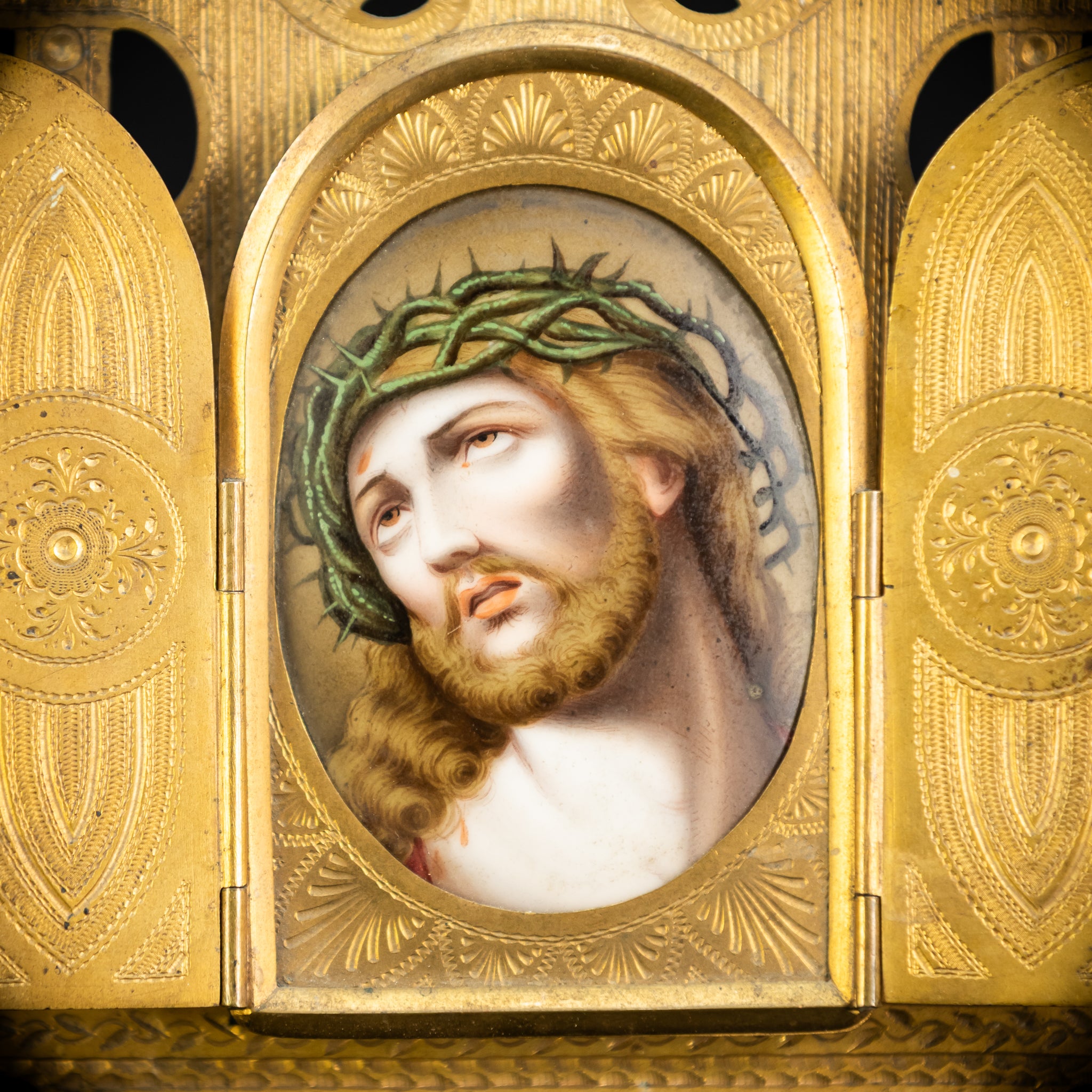 Ecce Homo Porcelain Painting in Brass Frame Icon | 9.4" / 24 cm