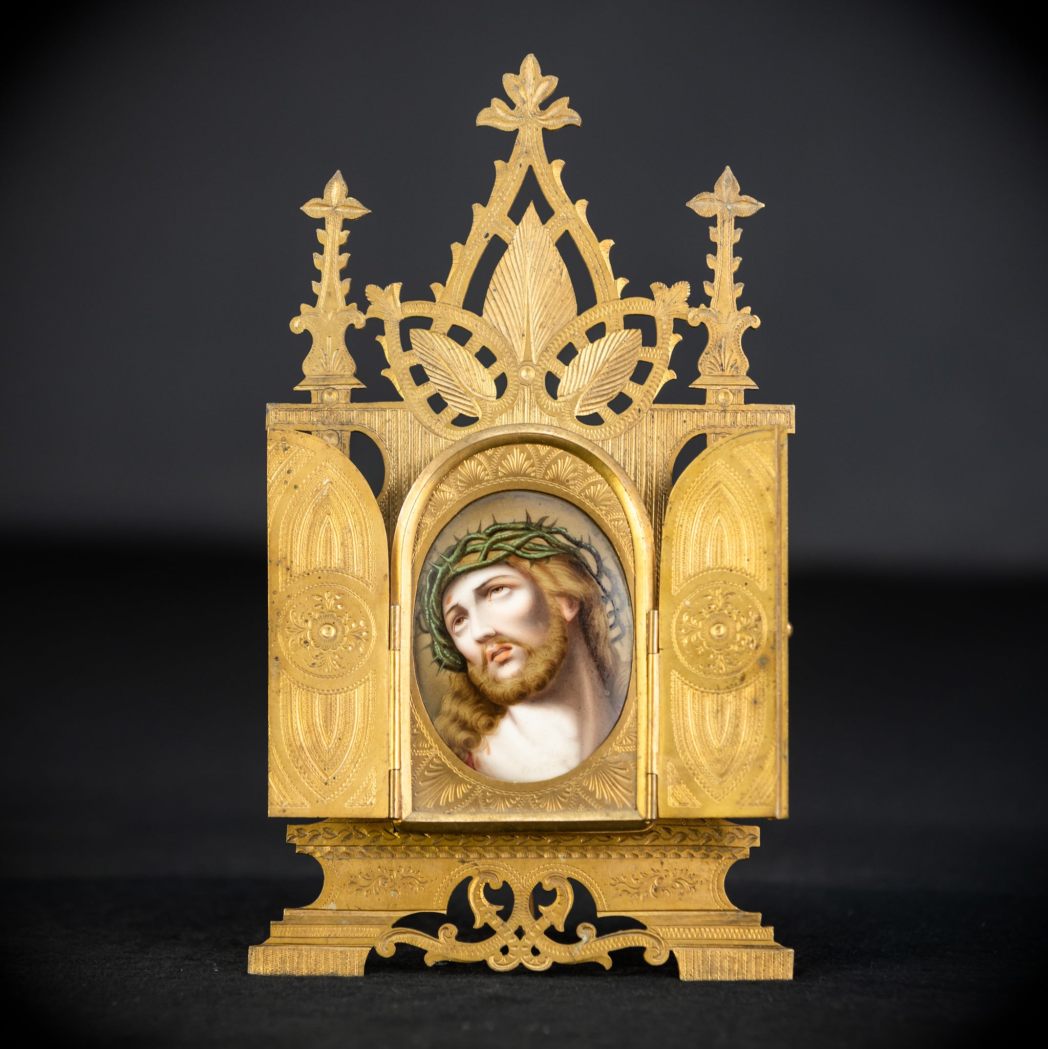 Ecce Homo Porcelain Painting in Brass Frame Icon | 9.4" / 24 cm