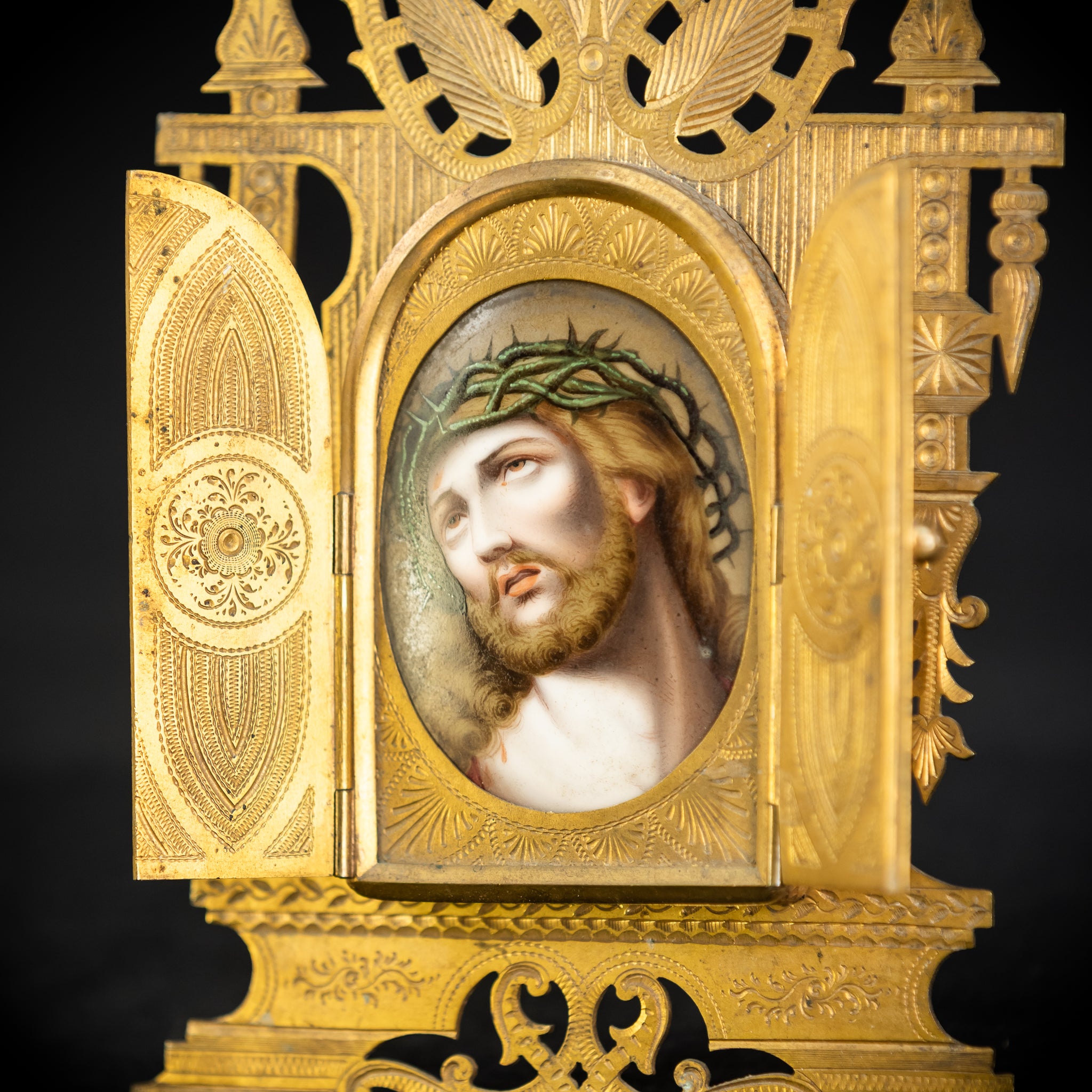 Ecce Homo Porcelain Painting in Brass Frame Icon | 9.4" / 24 cm