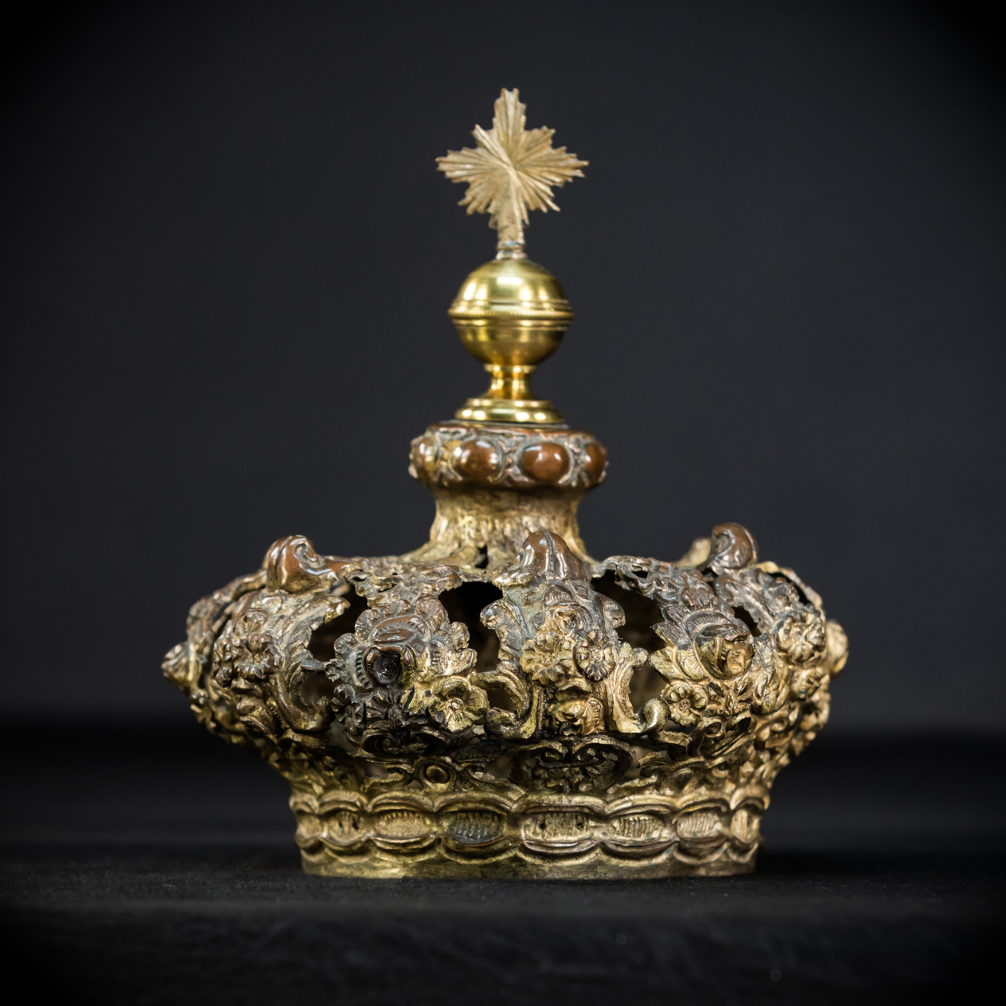 Head Crown Brass Madonna | Antique 1700s | 7.9”