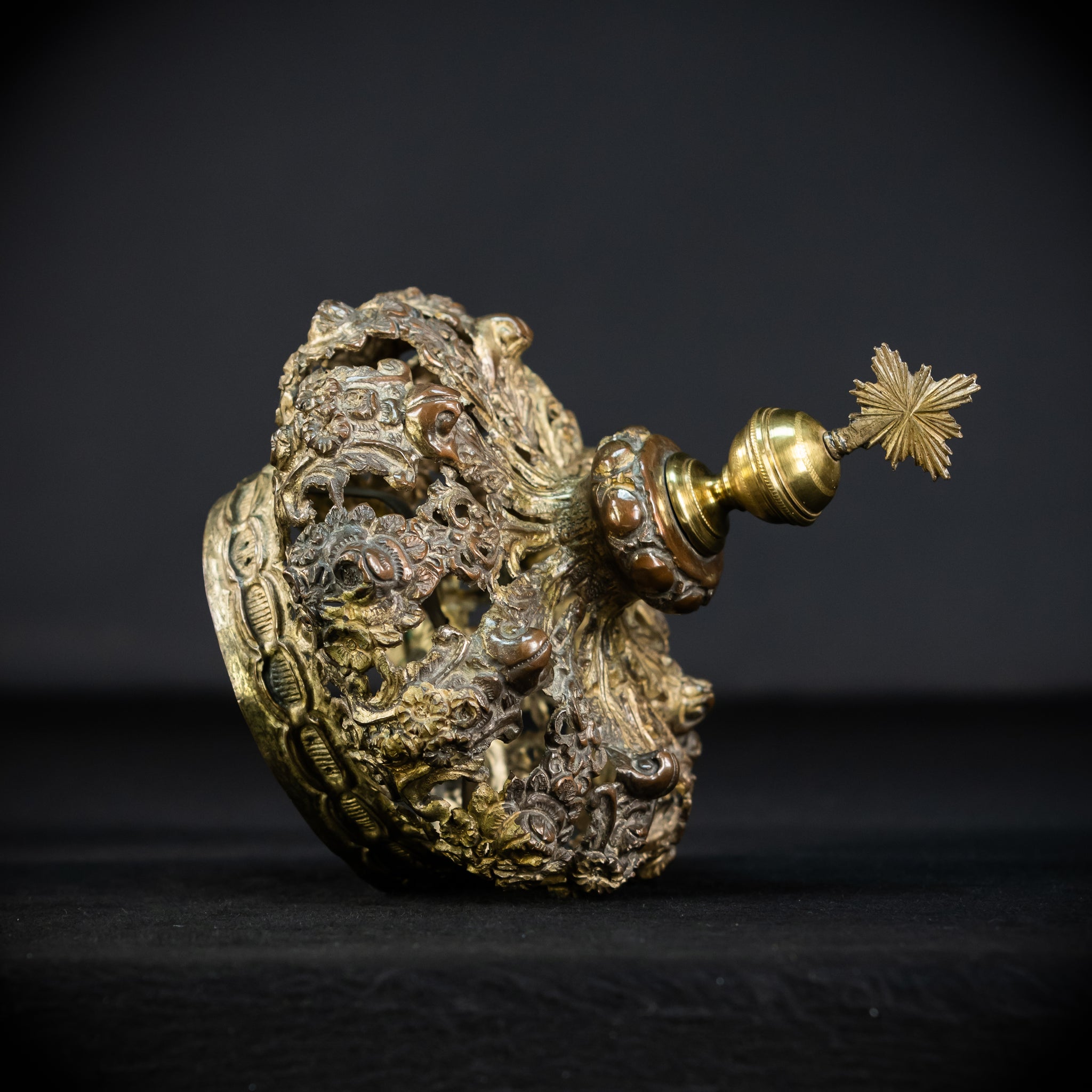 Head Crown Brass Madonna | Antique 1700s | 7.9”