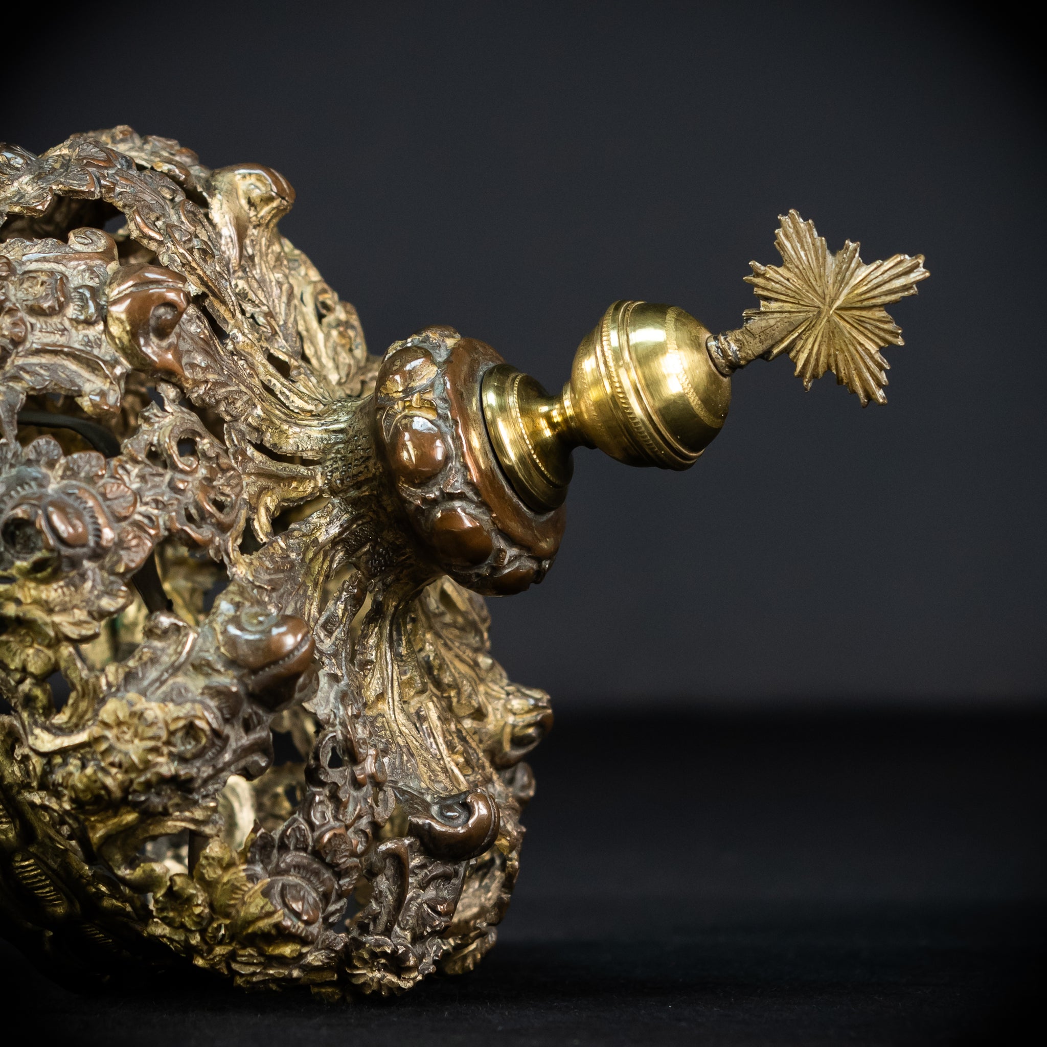 Head Crown Brass Madonna | Antique 1700s | 7.9”