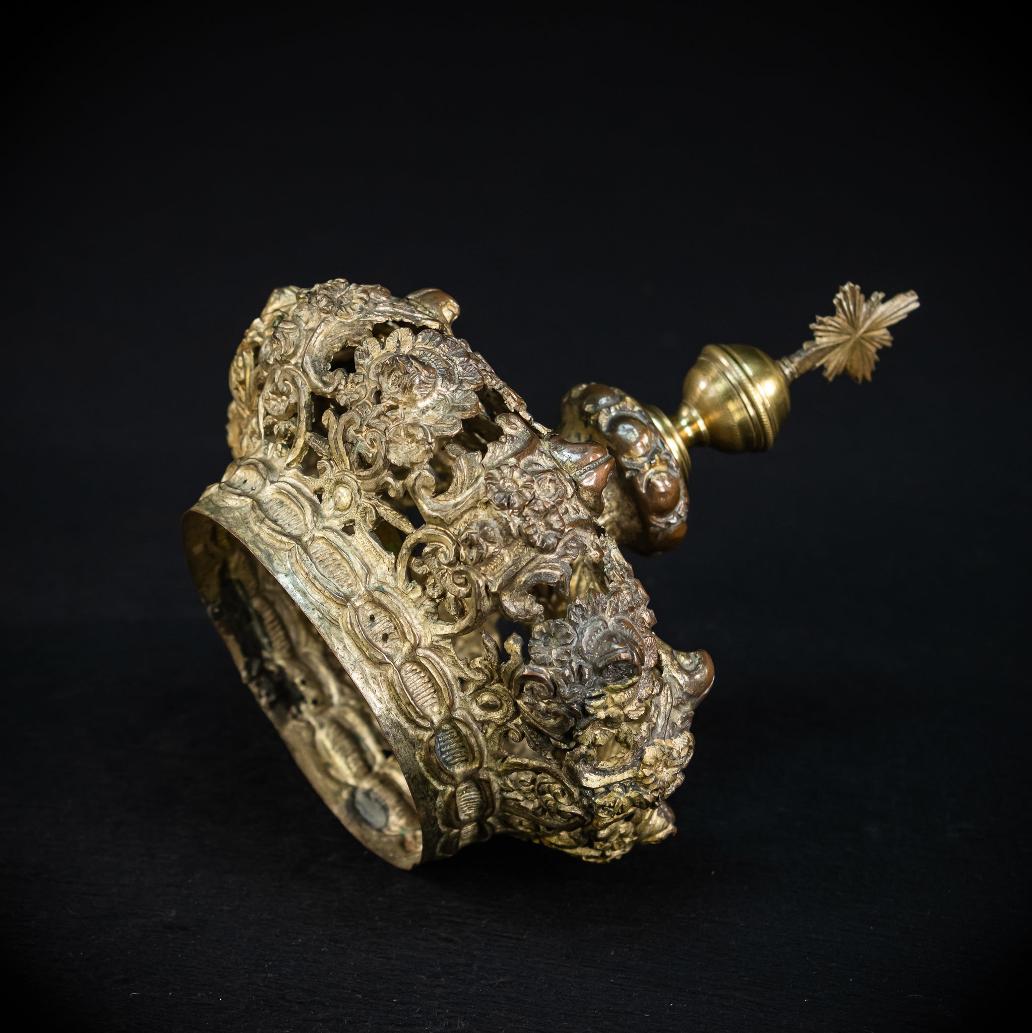 Head Crown Brass Madonna | Antique 1700s | 7.9”