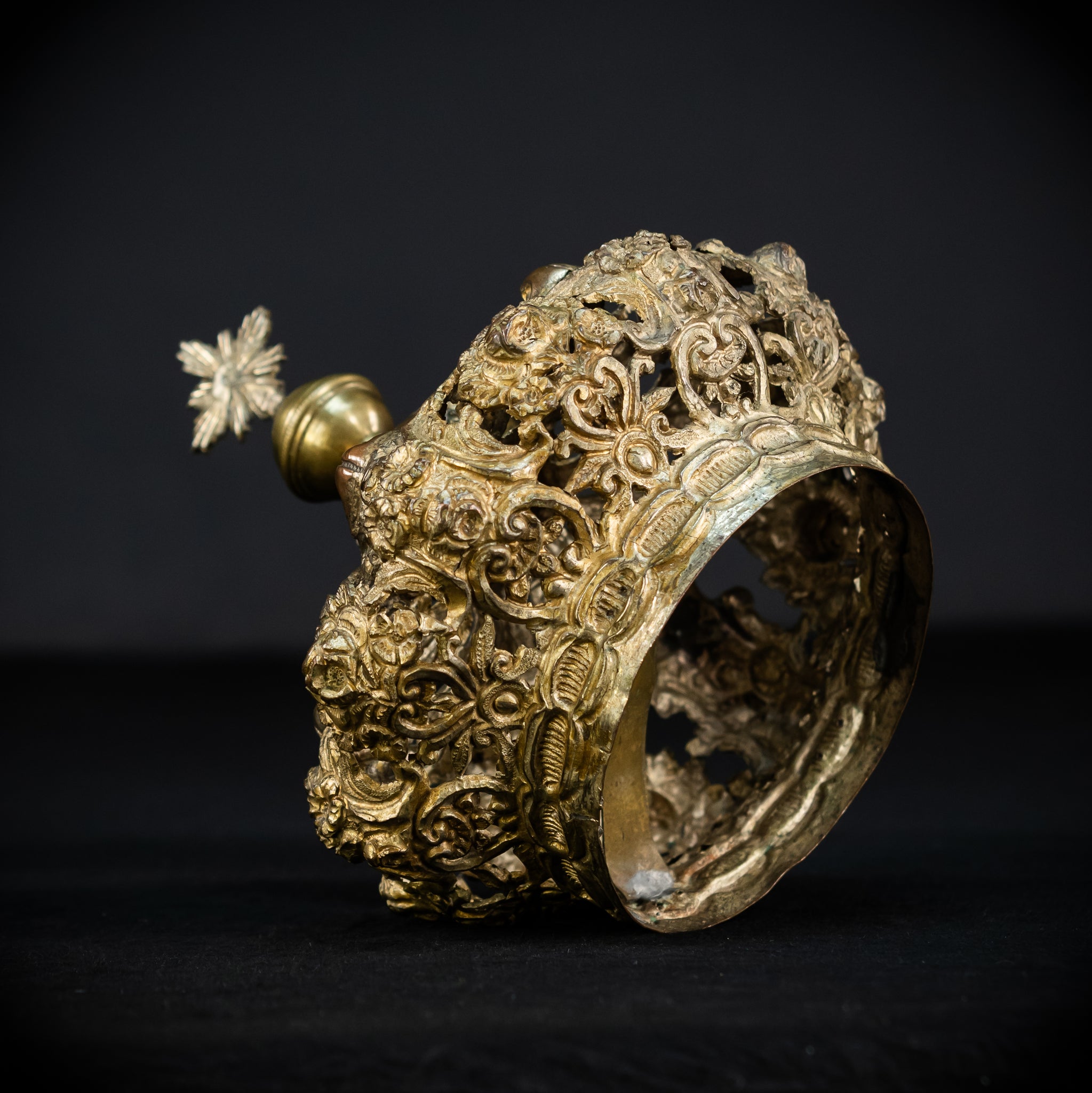 Head Crown Brass Madonna | Antique 1700s | 7.9”