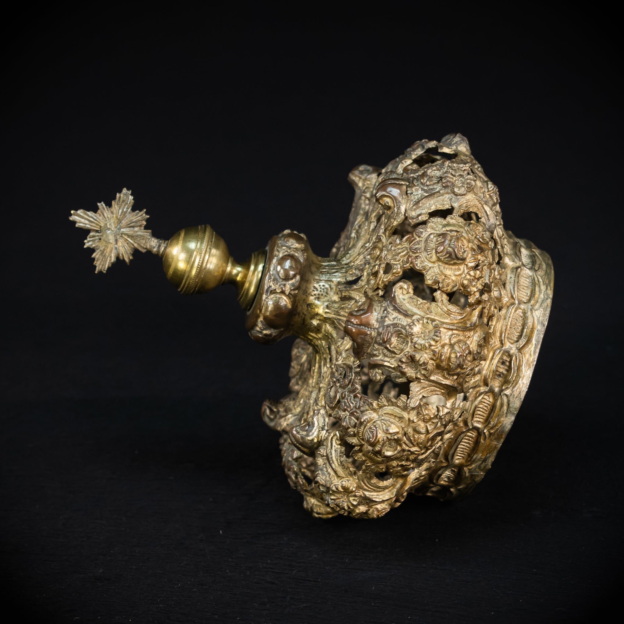 Head Crown Brass Madonna | Antique 1700s | 7.9”