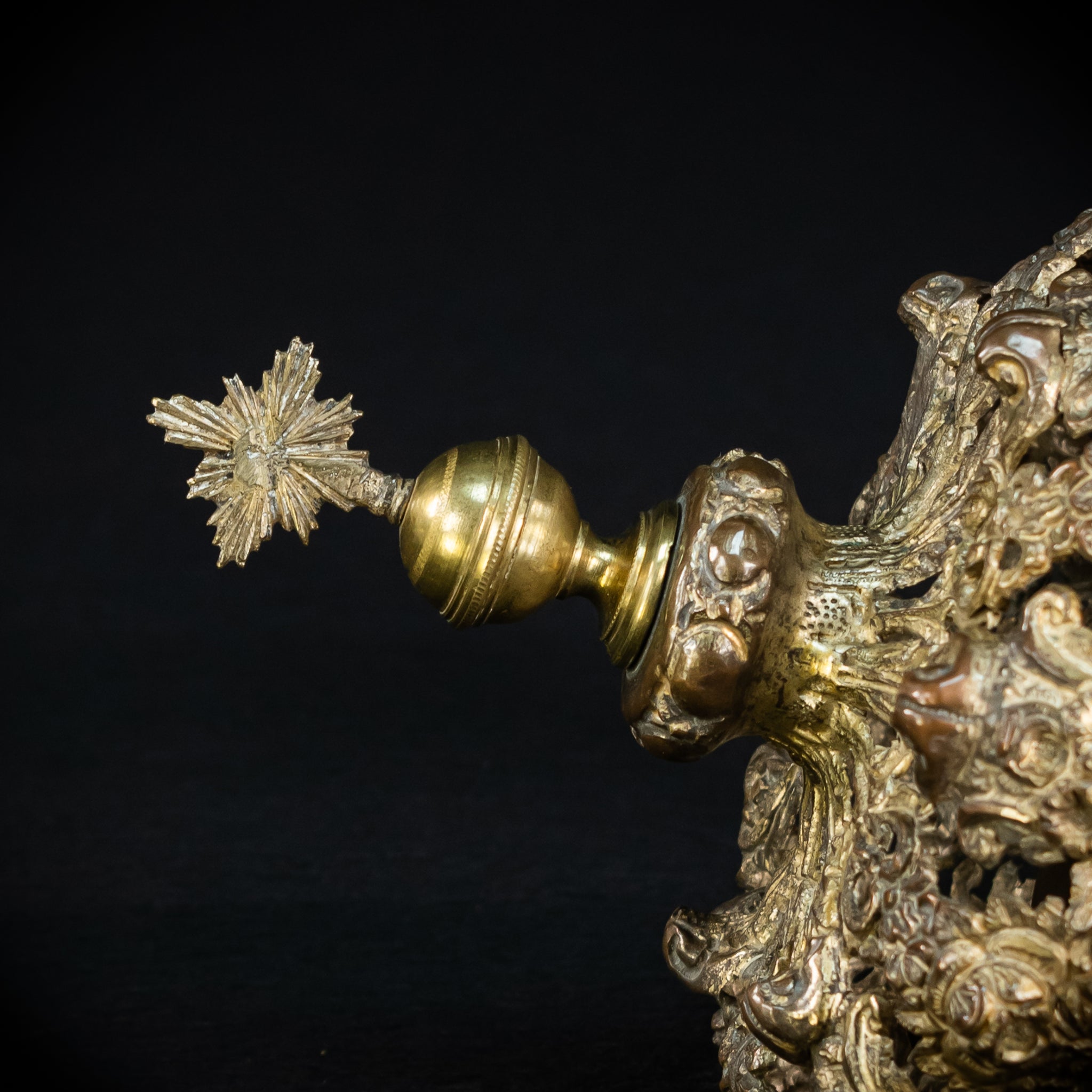 Head Crown Brass Madonna | Antique 1700s | 7.9”