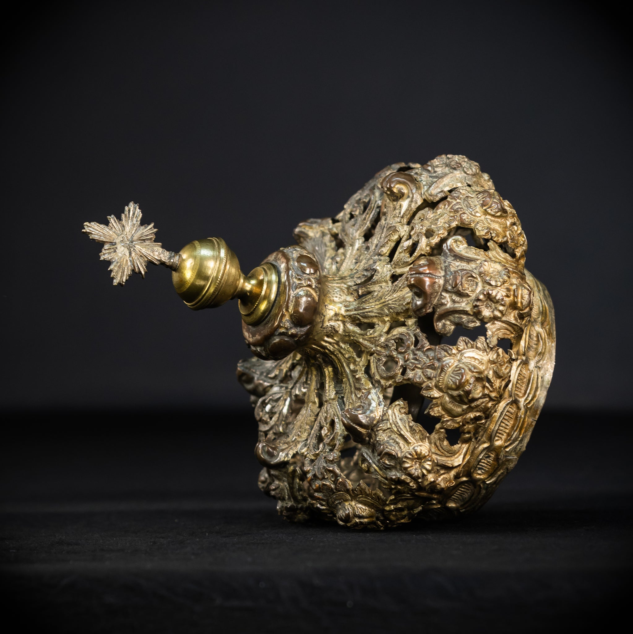 Head Crown Brass Madonna | Antique 1700s | 7.9”