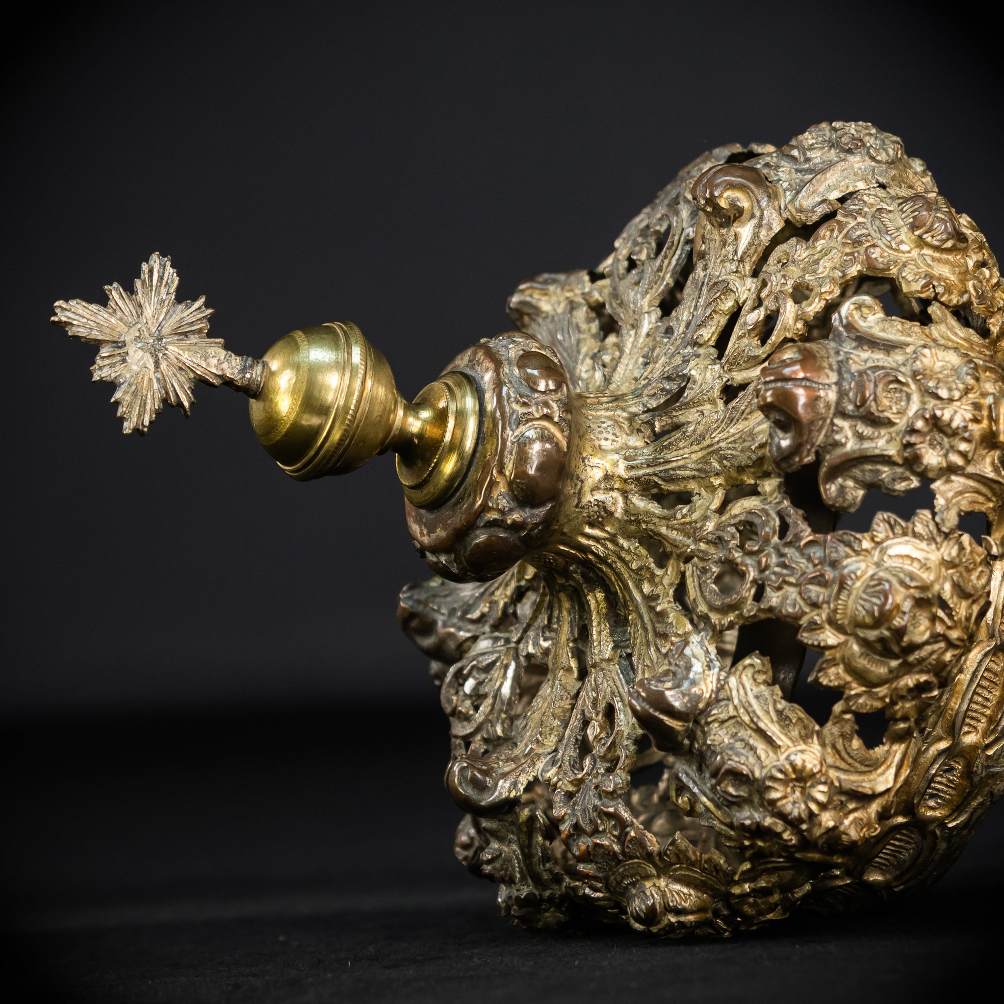 Head Crown Brass Madonna | Antique 1700s | 7.9”