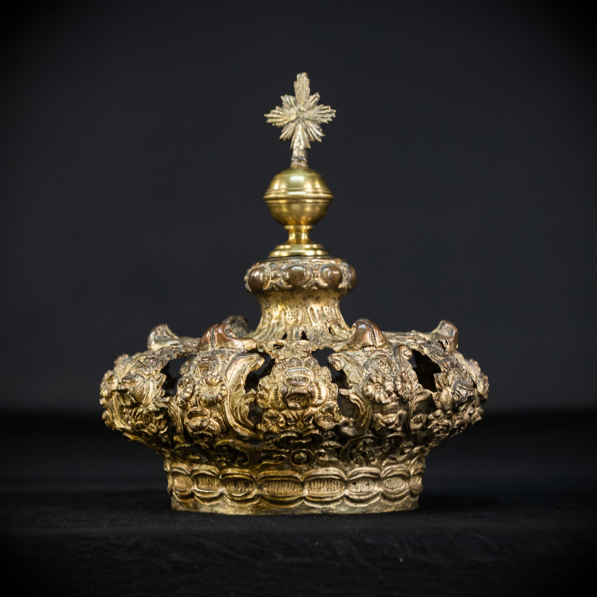 Head Crown Brass Madonna | Antique 1700s | 7.9”