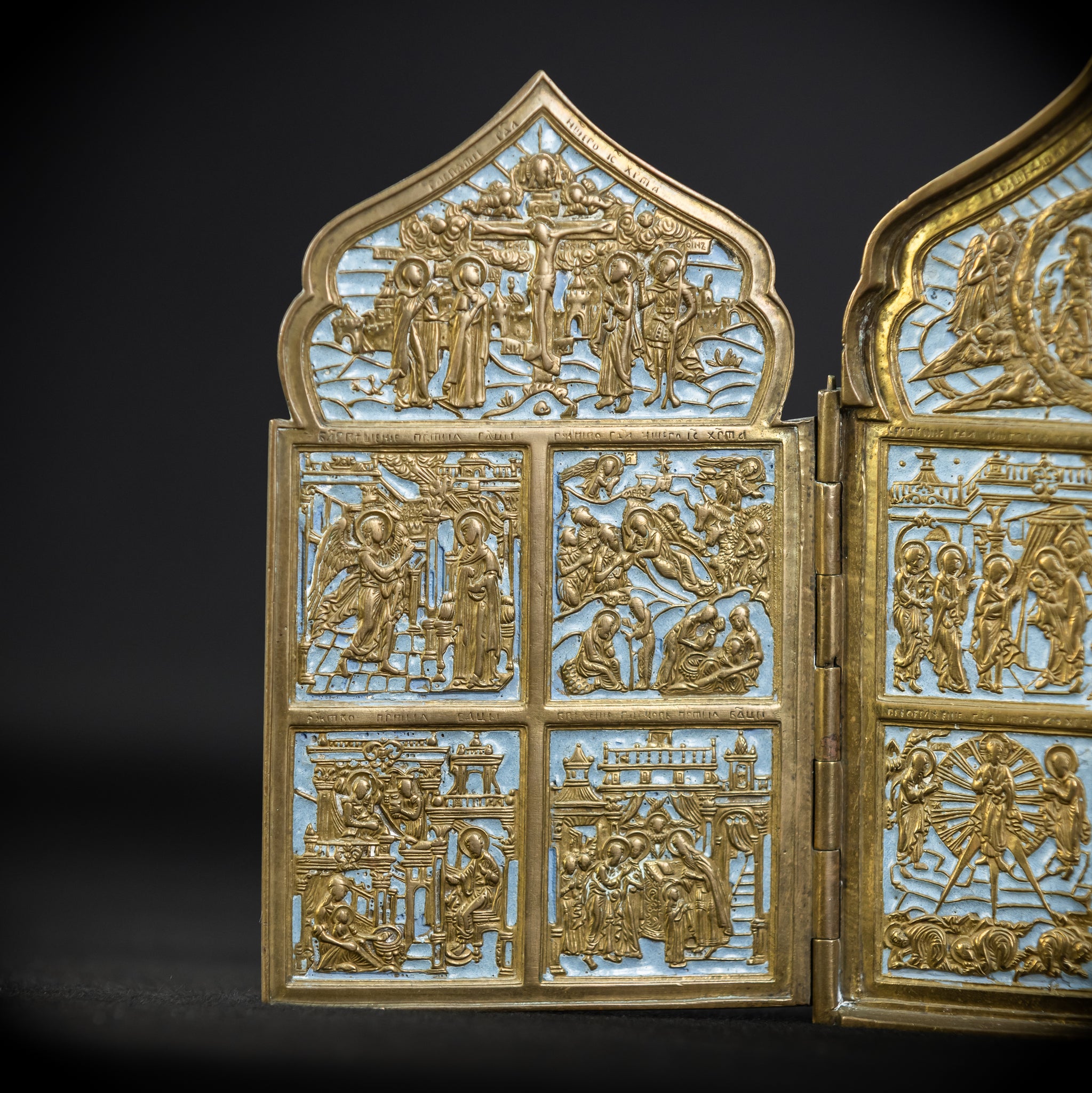 Antique Bronze Enamel Orthodox Icon Skladen | 19th Century | 16”
