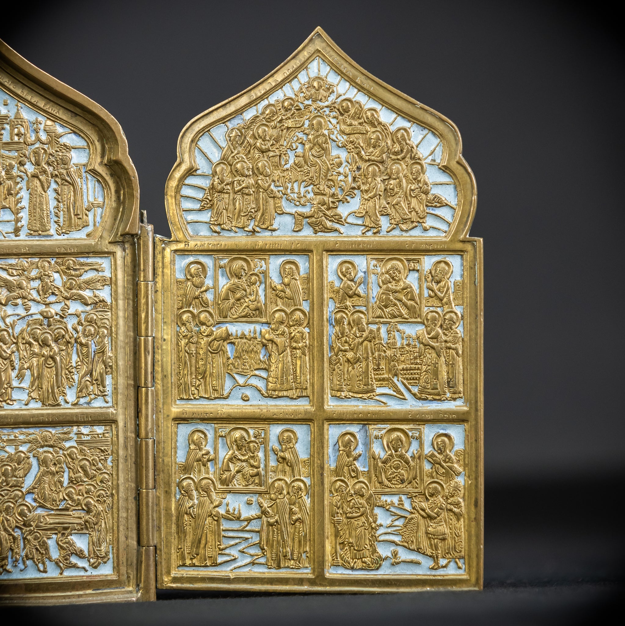 Antique Bronze Enamel Orthodox Icon Skladen | 19th Century | 16”