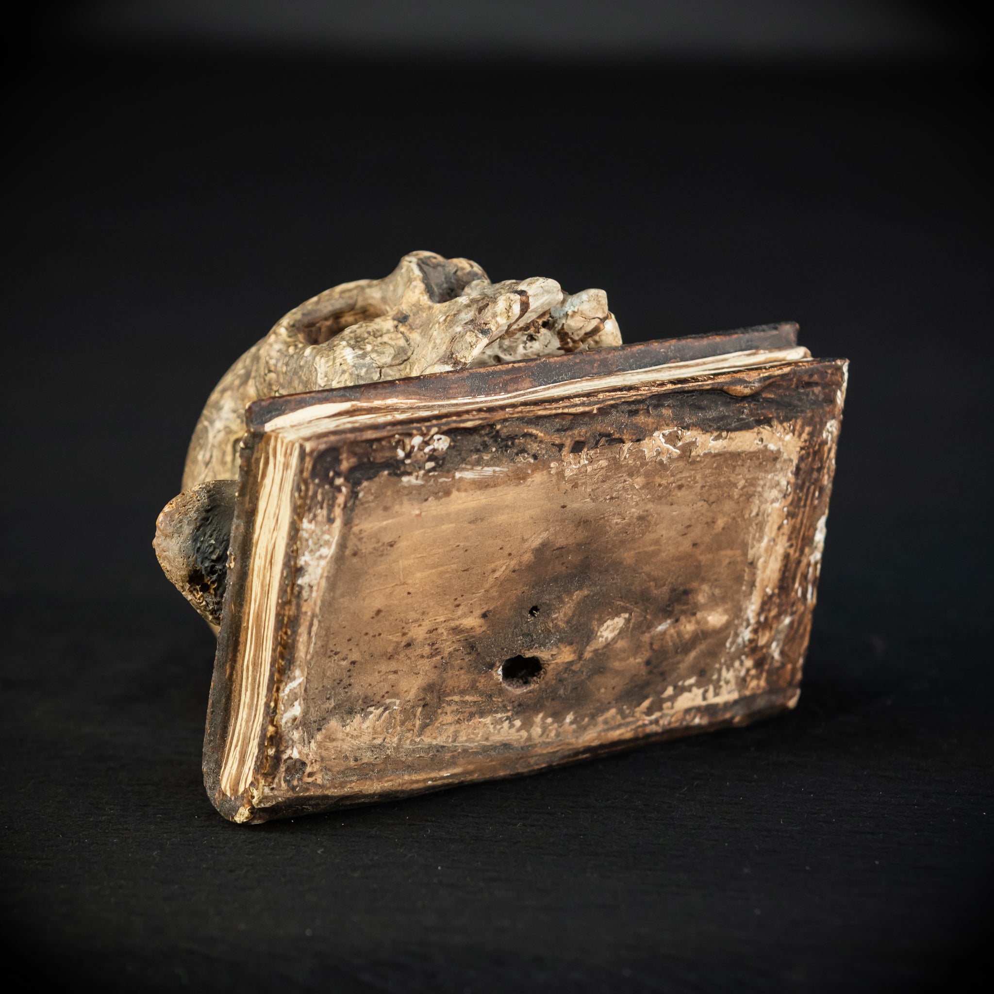 Memento Mori | Carved Wood Skull on Book 18th C | 5.5”