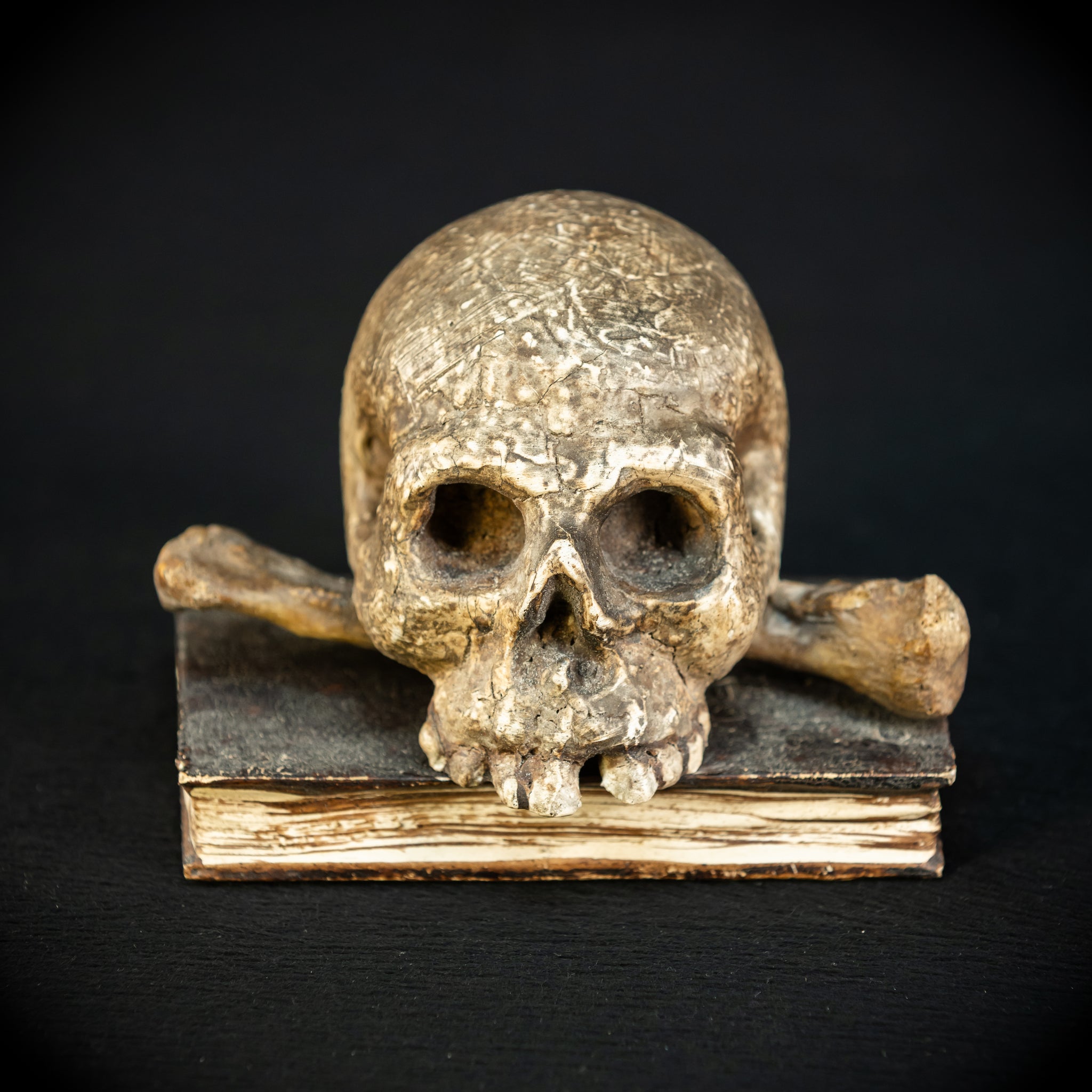 Memento Mori | Carved Wood Skull on Book 18th C | 5.5”