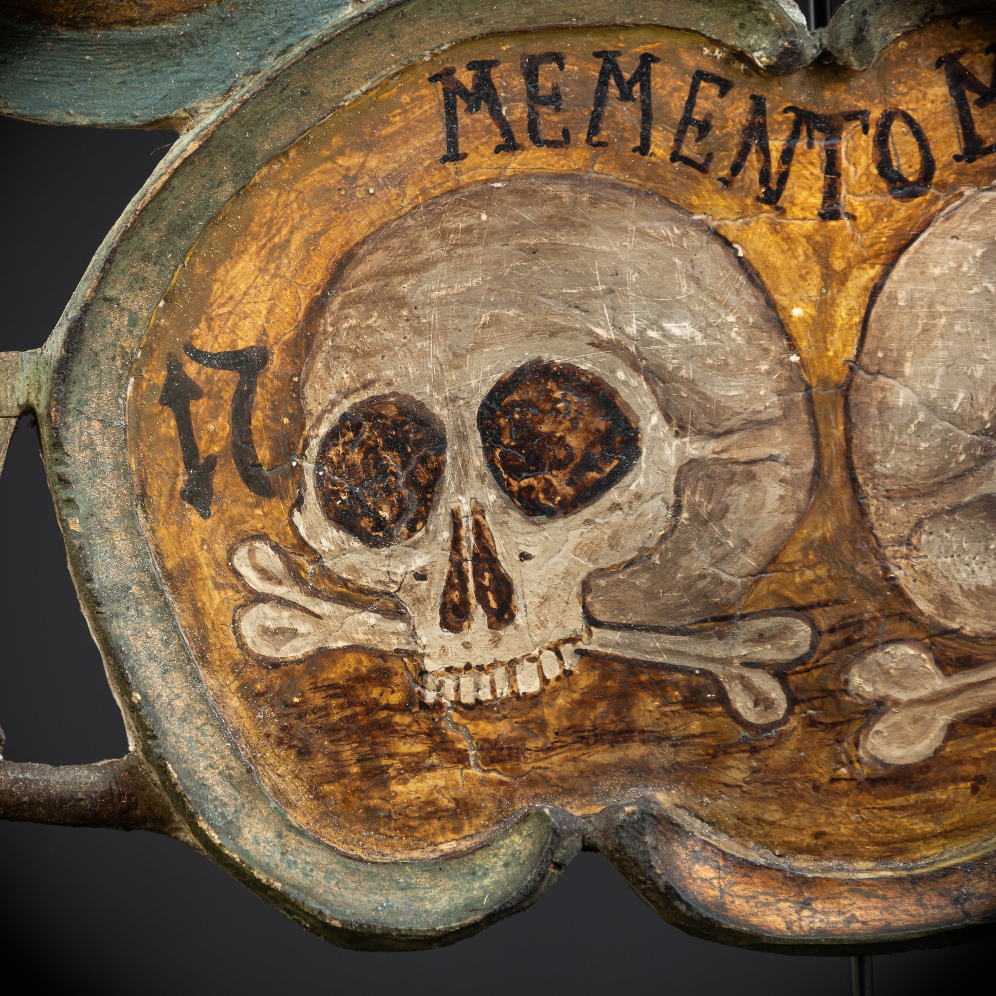 Memento Mori | French 1700s Wood Carved Painted Plaque 16.9" / 43 cm
