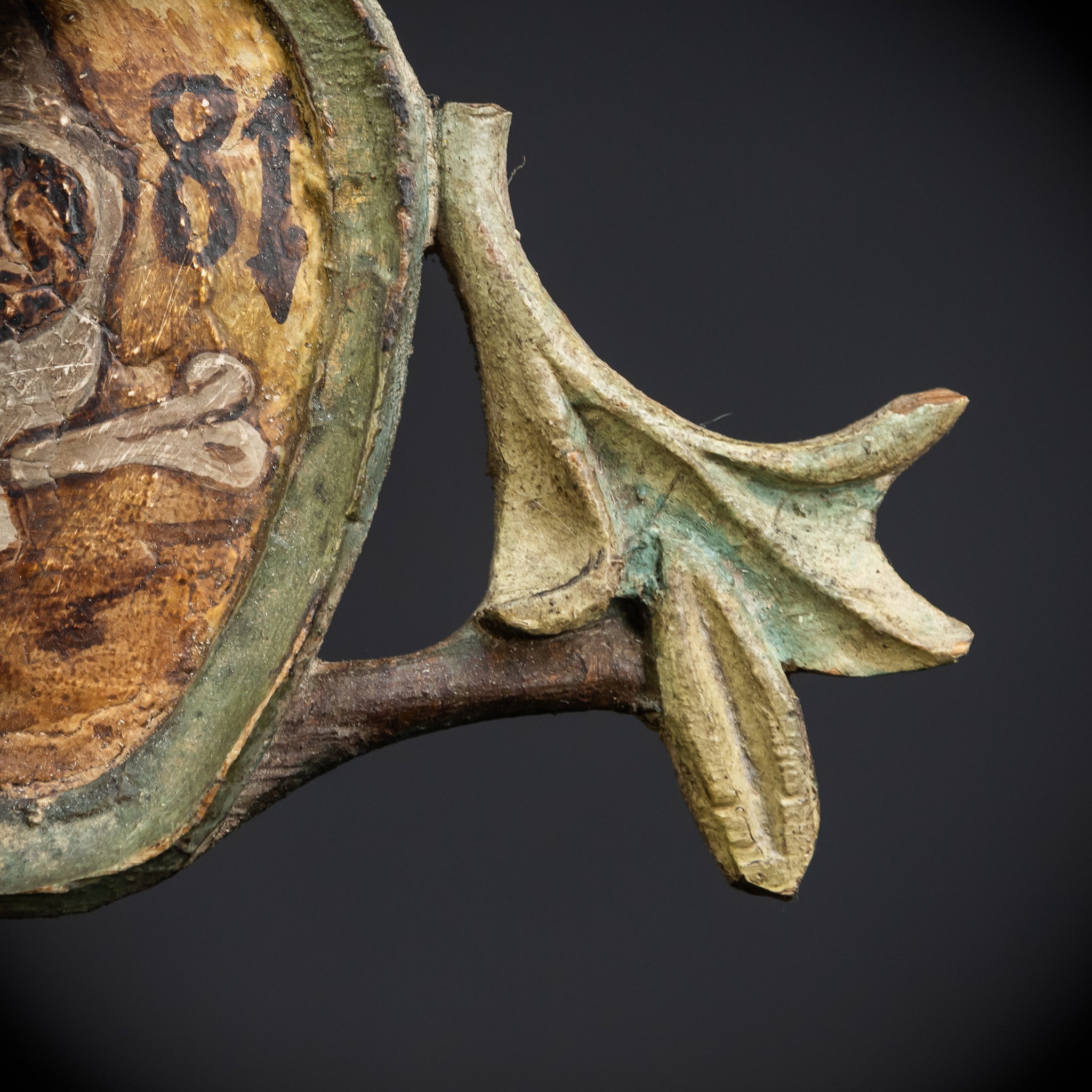 Memento Mori | French 1700s Wood Carved Painted Plaque 16.9" / 43 cm