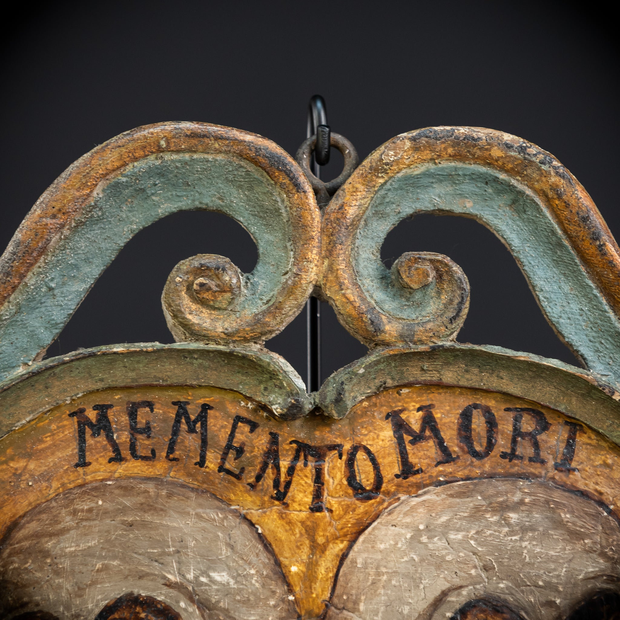 Memento Mori | French 1700s Wood Carved Painted Plaque 16.9" / 43 cm
