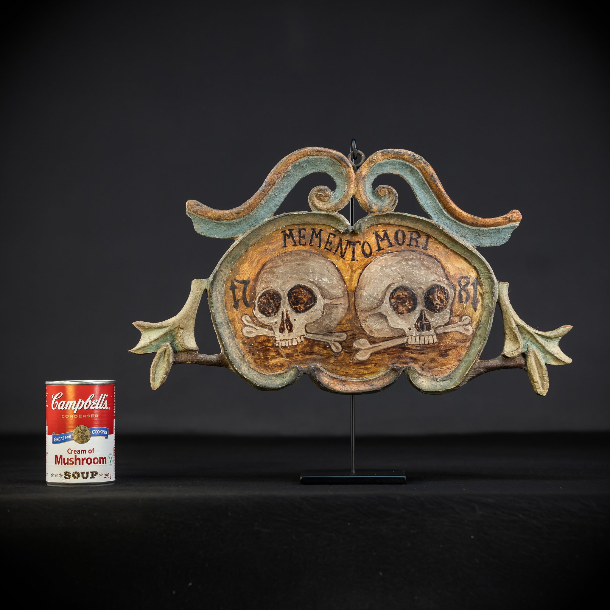 Memento Mori | French 1700s Wood Carved Painted Plaque 16.9" / 43 cm