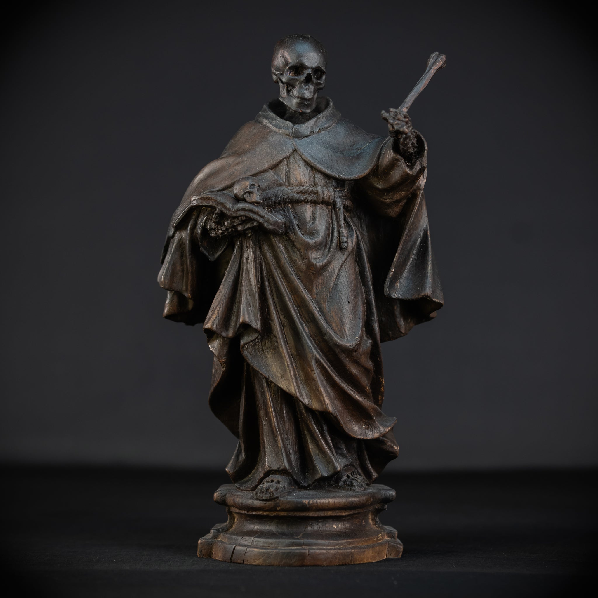 Memento Mori Wooden Sculpture | Franciscan Friar 1700s | 13.6”