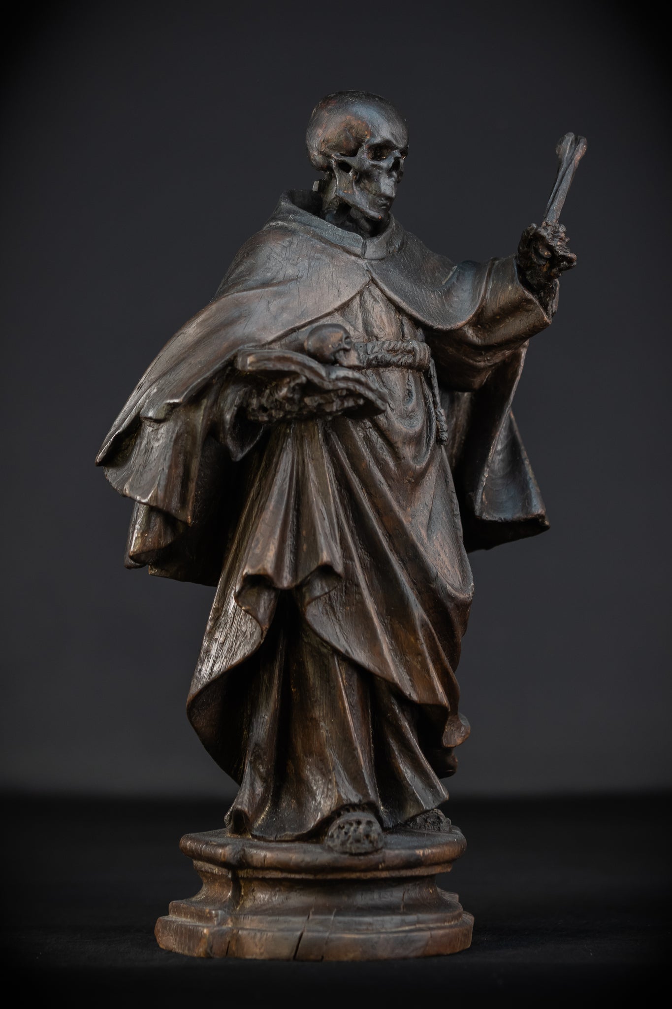 Memento Mori Wooden Sculpture | Franciscan Friar 1700s | 13.6”
