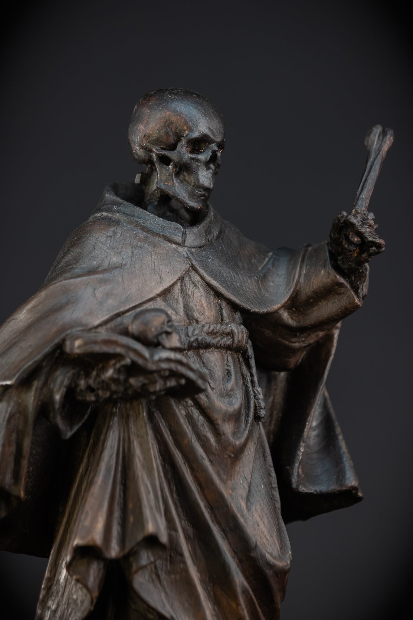 Memento Mori Wooden Sculpture | Franciscan Friar 1700s | 13.6”