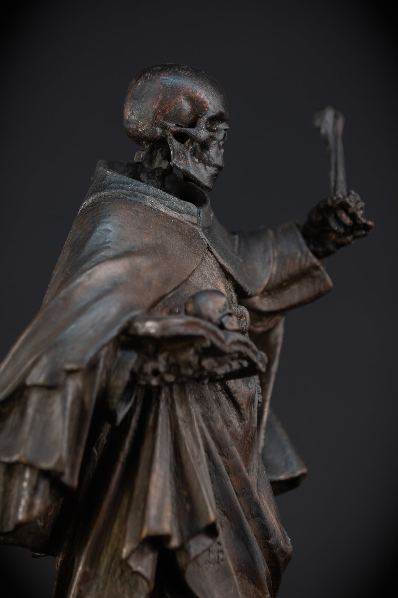 Memento Mori Wooden Sculpture | Franciscan Friar 1700s | 13.6”