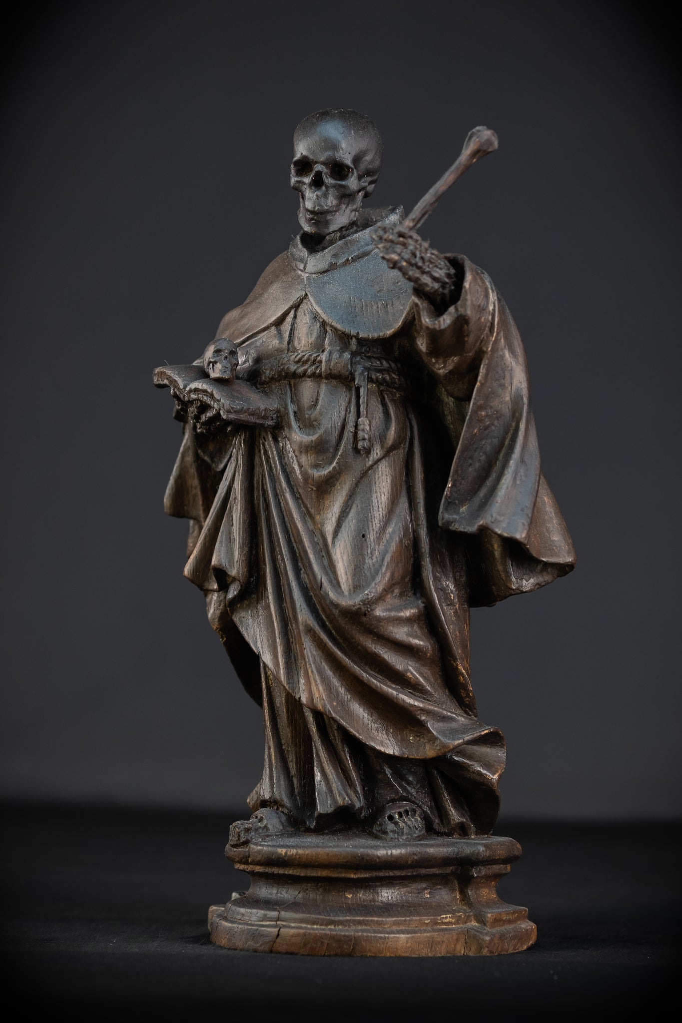 Memento Mori Wooden Sculpture | Franciscan Friar 1700s | 13.6”