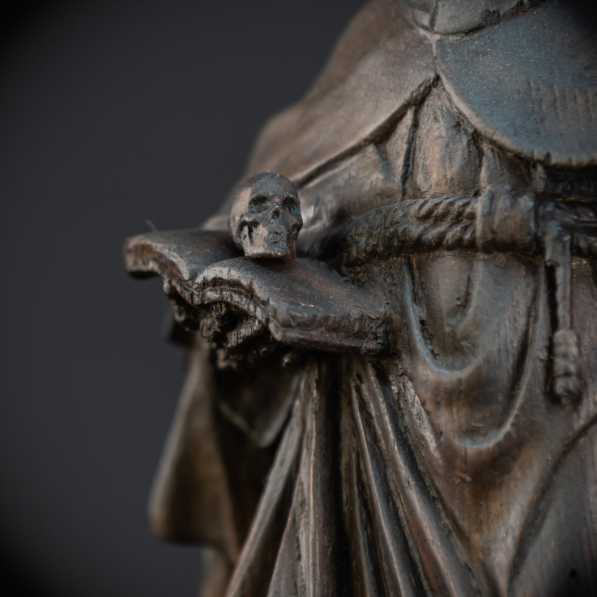 Memento Mori Wooden Sculpture | Franciscan Friar 1700s | 13.6”