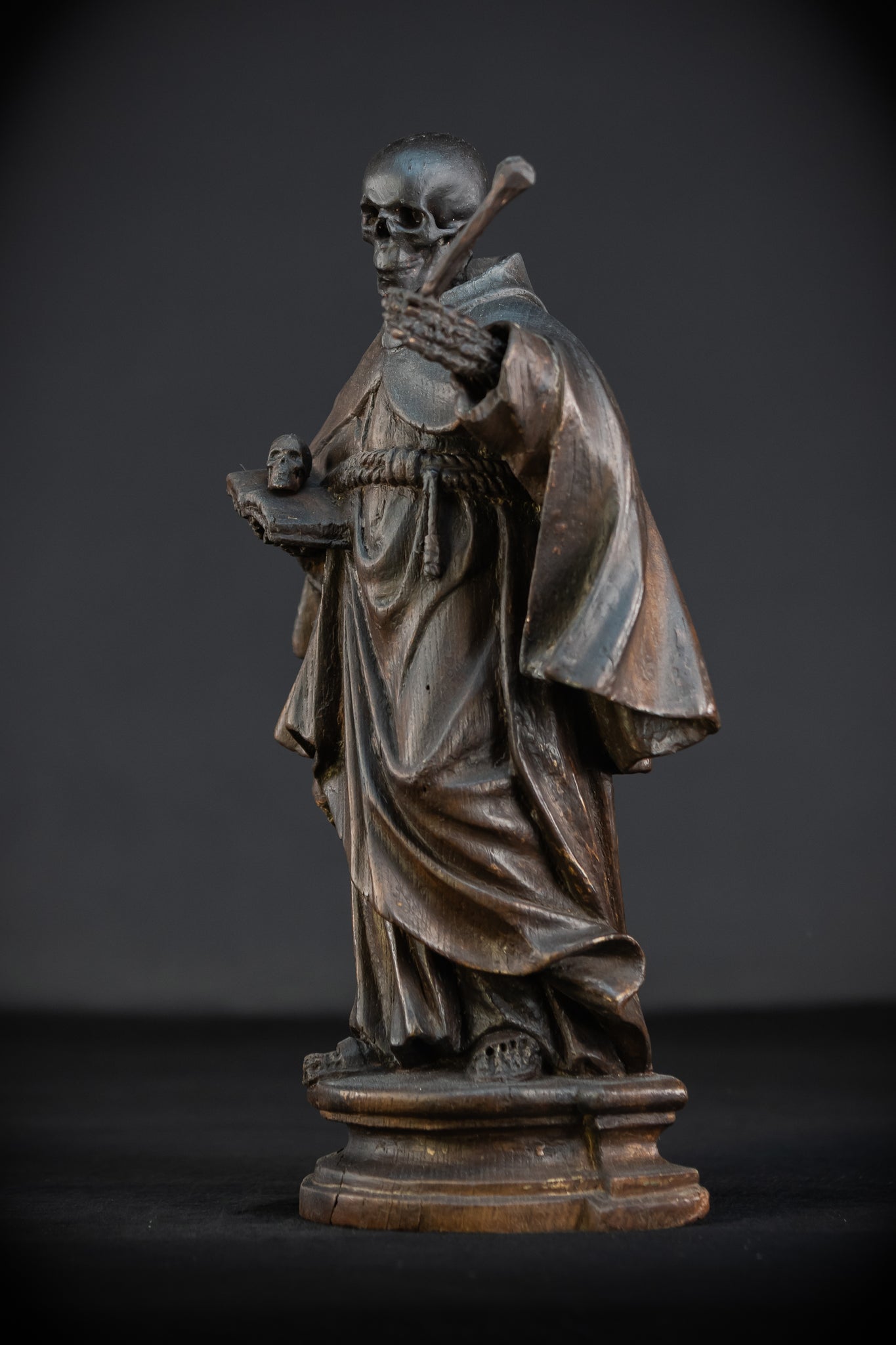 Memento Mori Wooden Sculpture | Franciscan Friar 1700s | 13.6”