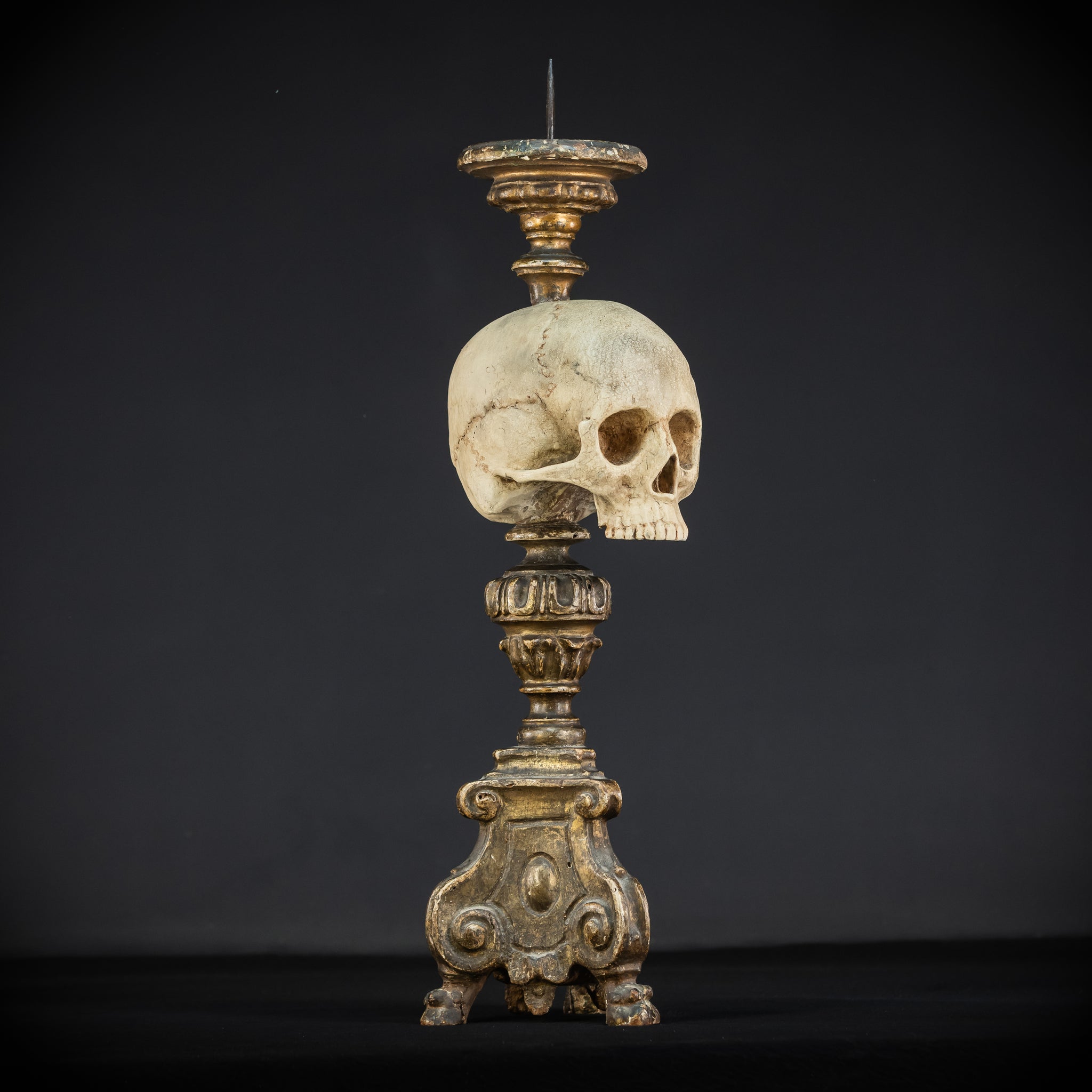 Memento Mori Baroque Candlestick | 18th Century | 24.4”/ 62 cm