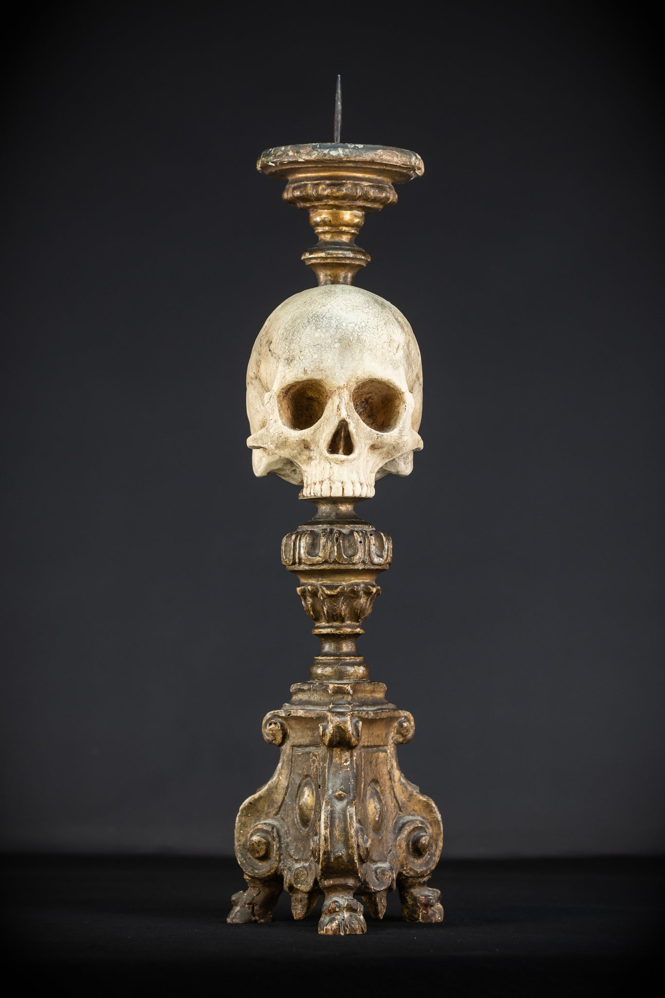 Memento Mori Baroque Candlestick | 18th Century | 24.4”/ 62 cm