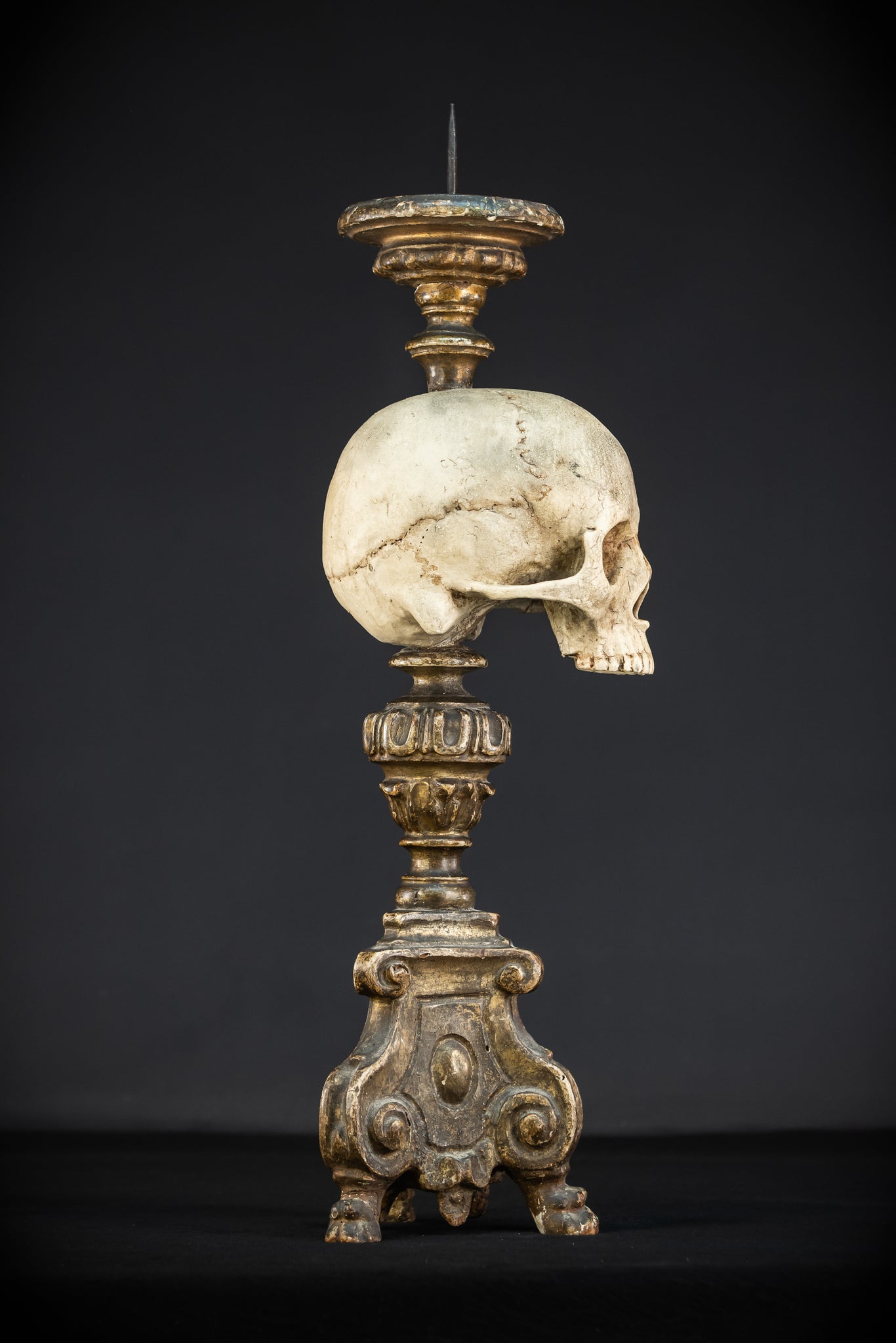 Memento Mori Baroque Candlestick | 18th Century | 24.4”/ 62 cm