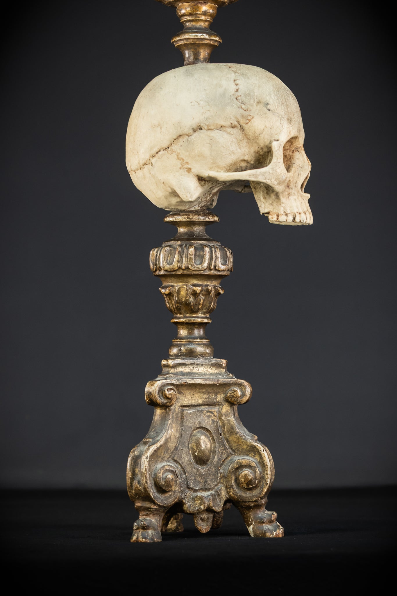 Memento Mori Baroque Candlestick | 18th Century | 24.4”/ 62 cm