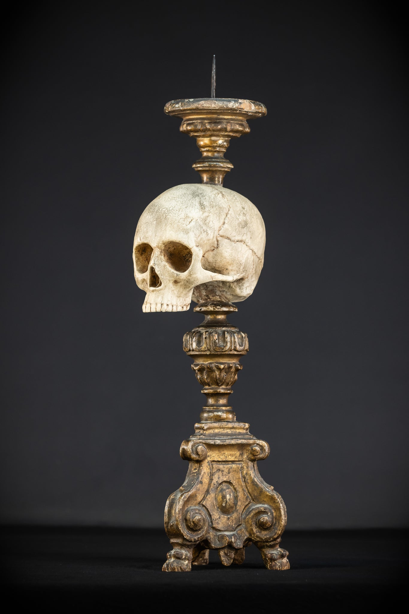 Memento Mori Baroque Candlestick | 18th Century | 24.4”/ 62 cm