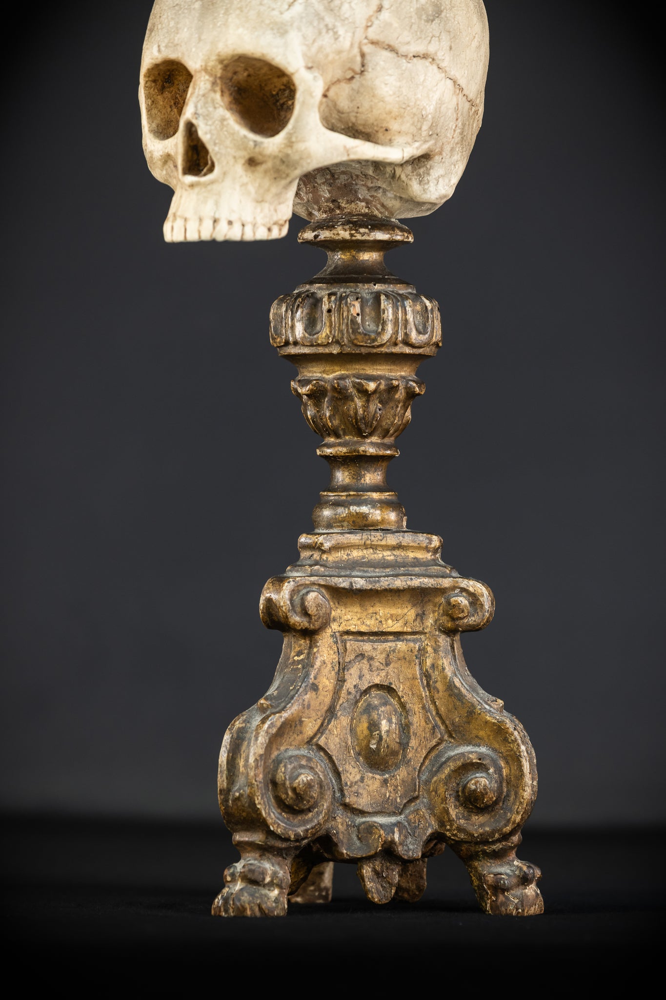 Memento Mori Baroque Candlestick | 18th Century | 24.4”/ 62 cm