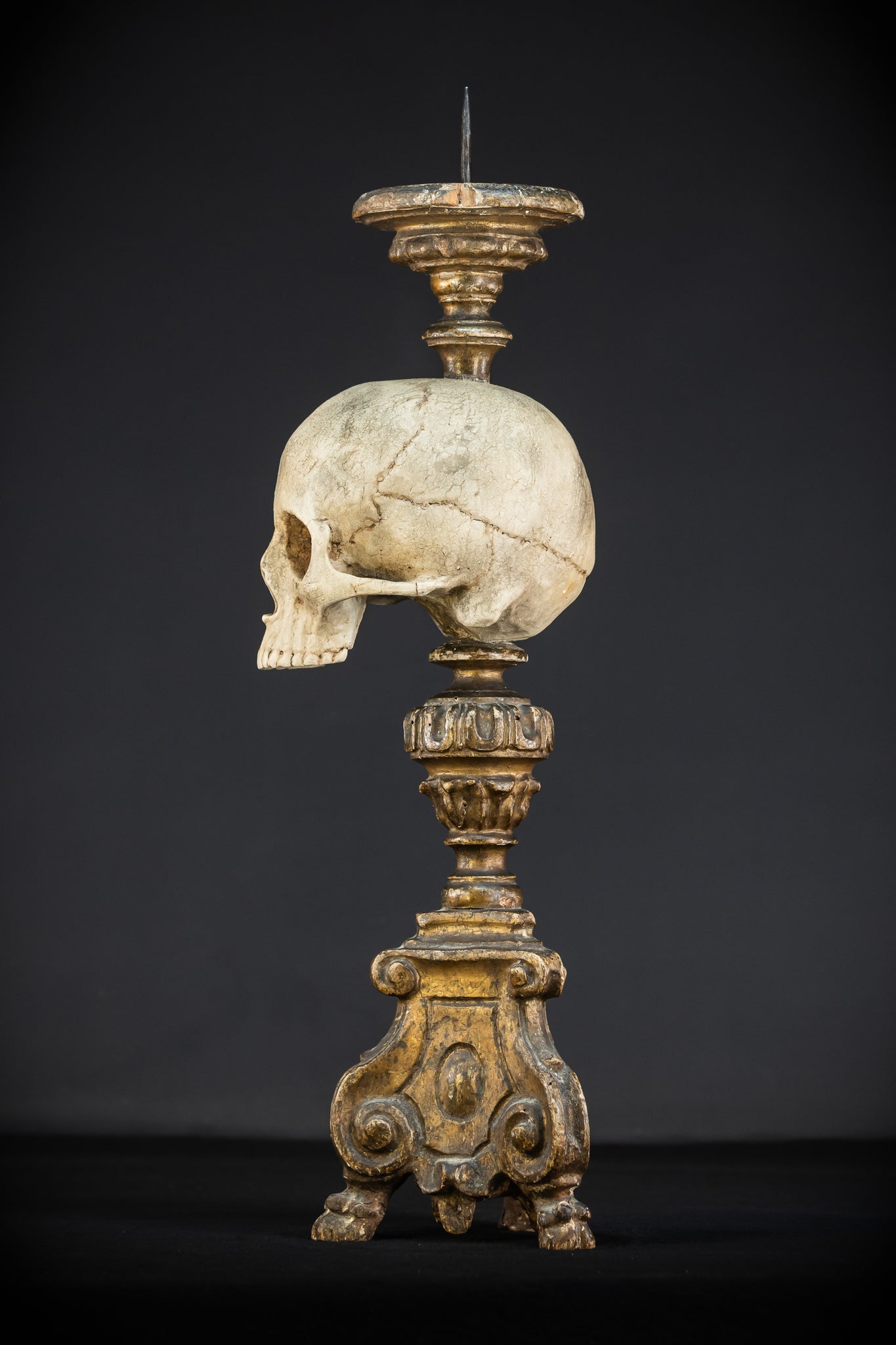 Memento Mori Baroque Candlestick | 18th Century | 24.4”/ 62 cm