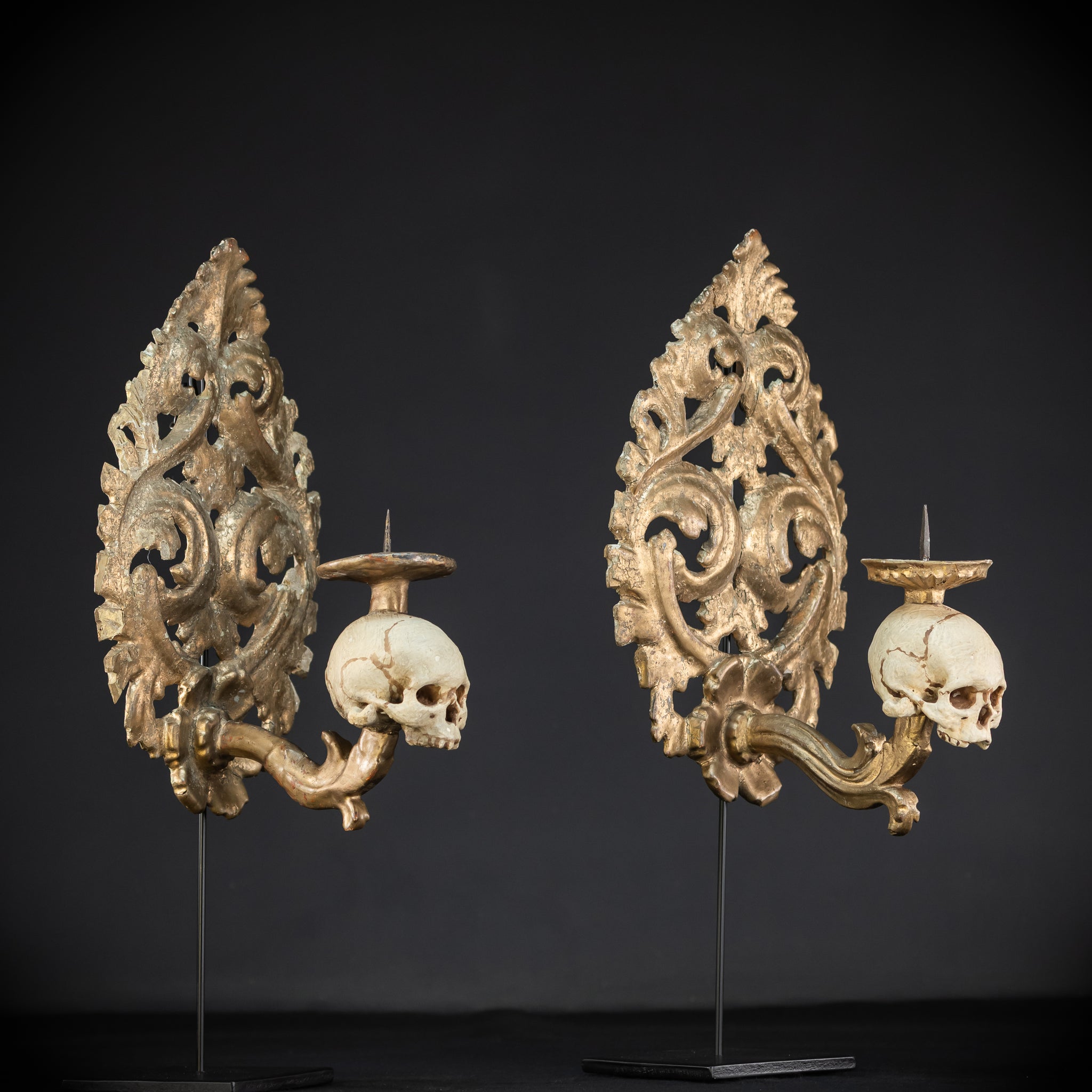 Pair Memento Mori Wall Candleholders 18th C | 15.2”